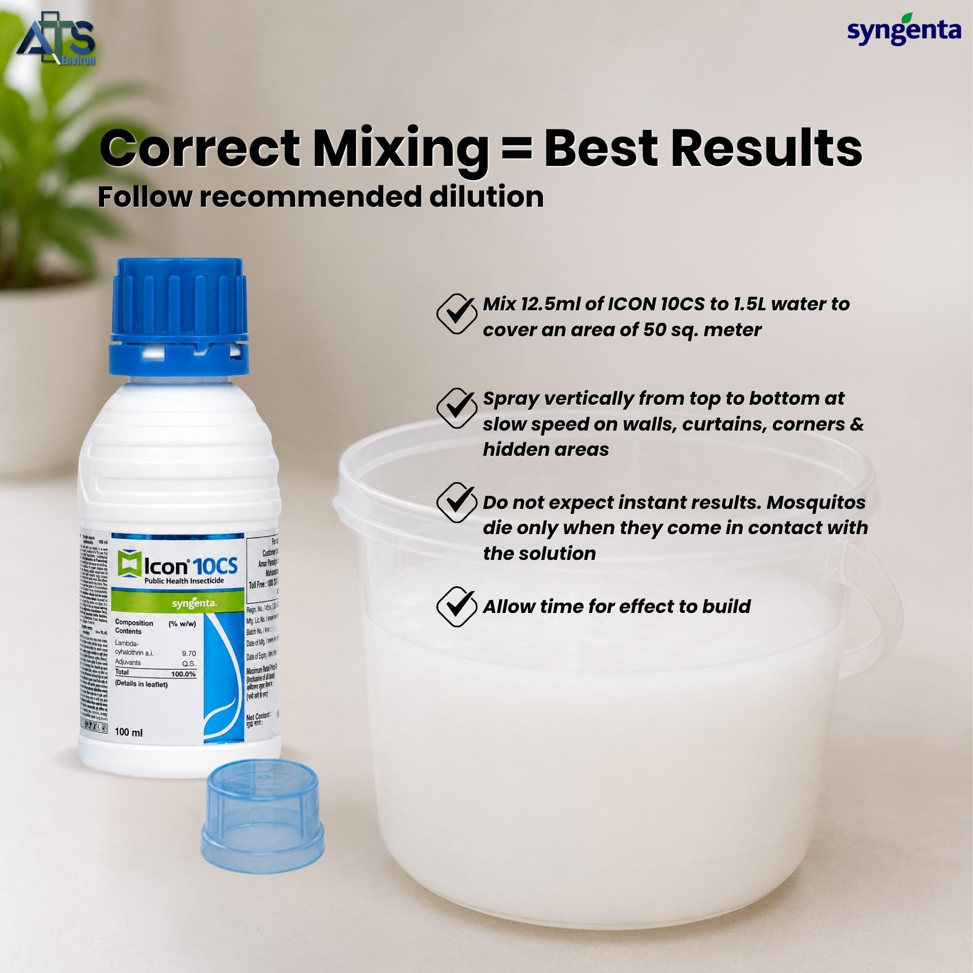 Syngenta Icon 10 CS Mosquito Killer Liquid | Long Lasting Home Spray for Indoor & Outdoor Use 100ml | For Walls, Corners, Balconies & Mosquito Resting Areas 3