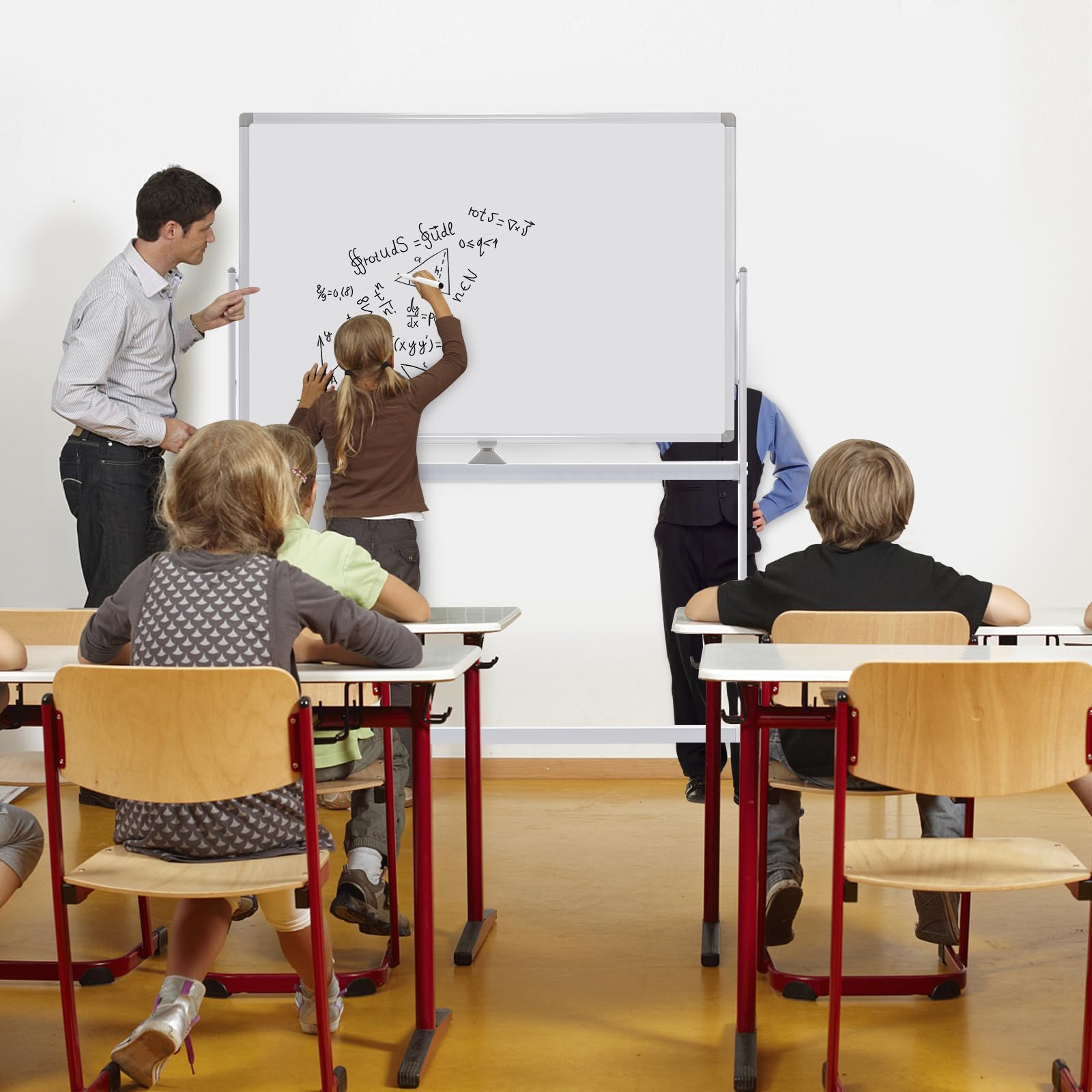 LIFEZEAL Lavagna Bianca Cancellabile con Ruote, Lavagna Magnetica per Ufficio, Doppia Faccia e Girevole a 360°, Lavagnetta Interattiva Regolabile in Altezza per Scuola (80x120cm, bianco)