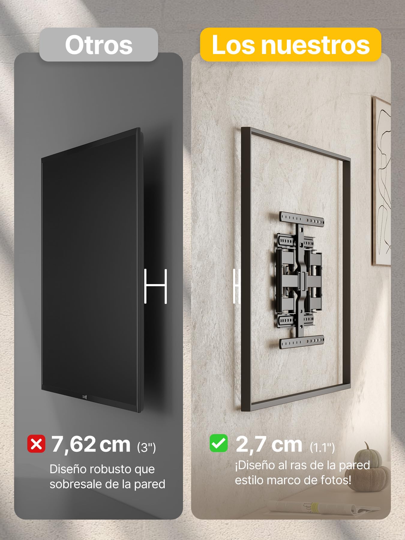 monTEK Ultra Slim TV Soporte de Pared Orientable para Televisores de 43-90 Pulgadas, Soporte de TV de 1,1" de Grosor Completamente Movible, Doble Orientación, Máx. VESA 600x400 mm, Hasta ~60 kg