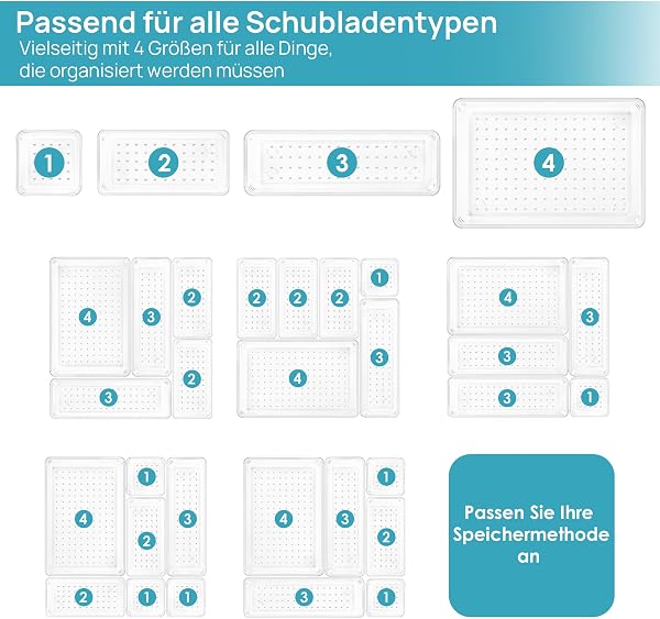 Vtopmart 25 Stücke Schubladen Organizer mit 4 Größen, Make up Ordnungssystem, Schminktisch Organizer Einsetzbar für Makeup, Küchen, Badezimmer, Büro, Schminktisch - 5
