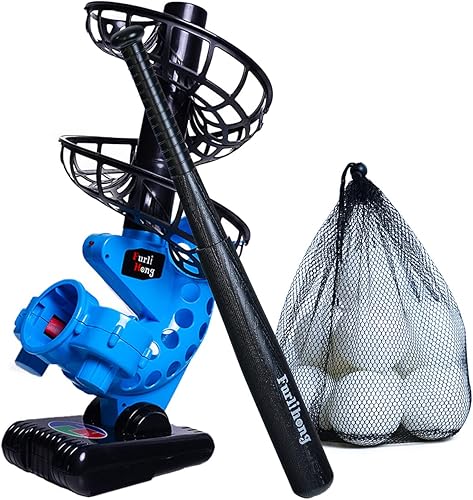 Furlihong Máquina de lanzamiento de béisbol 380BH, funciona con pilas, ángulo ajustable, viene con bate y una docena de pelotas de entrenamiento,