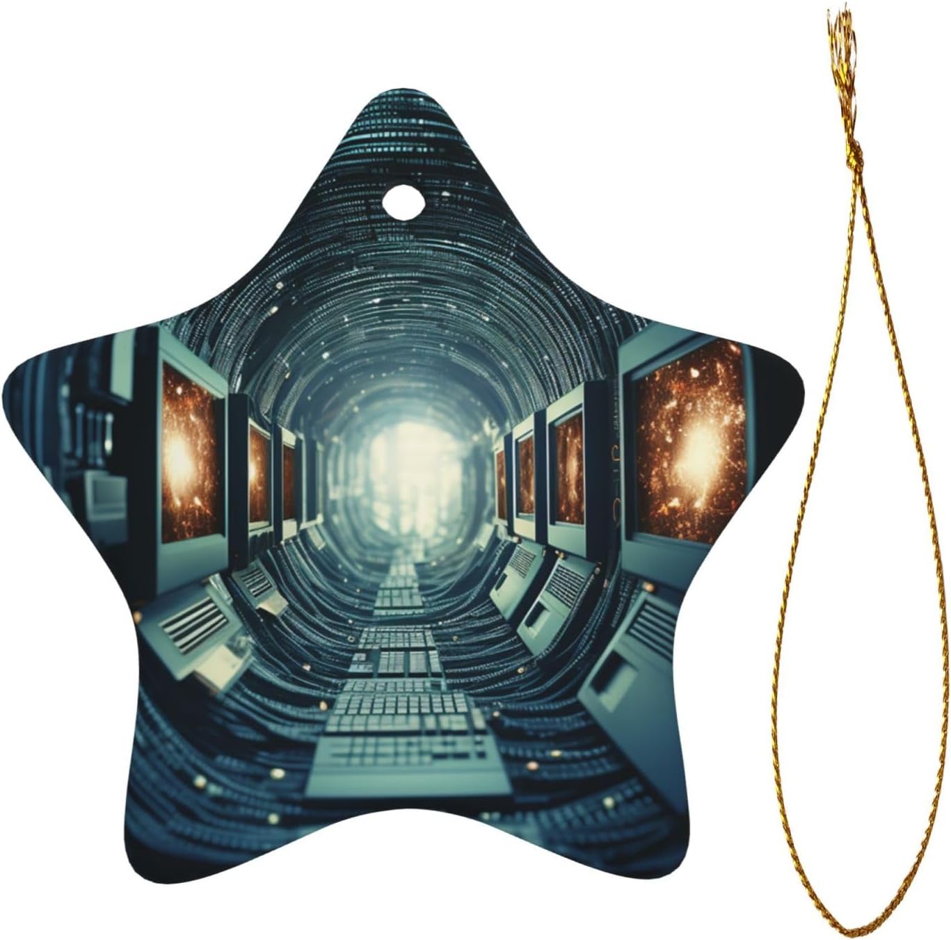 Christmas Ornaments Ceramic Star Shaped Christmas Hanging Ornament Double-Sided Computer Technology Print Christmas Tree Pendants for Xmas Tree Fireplace Party Holiday Wedding