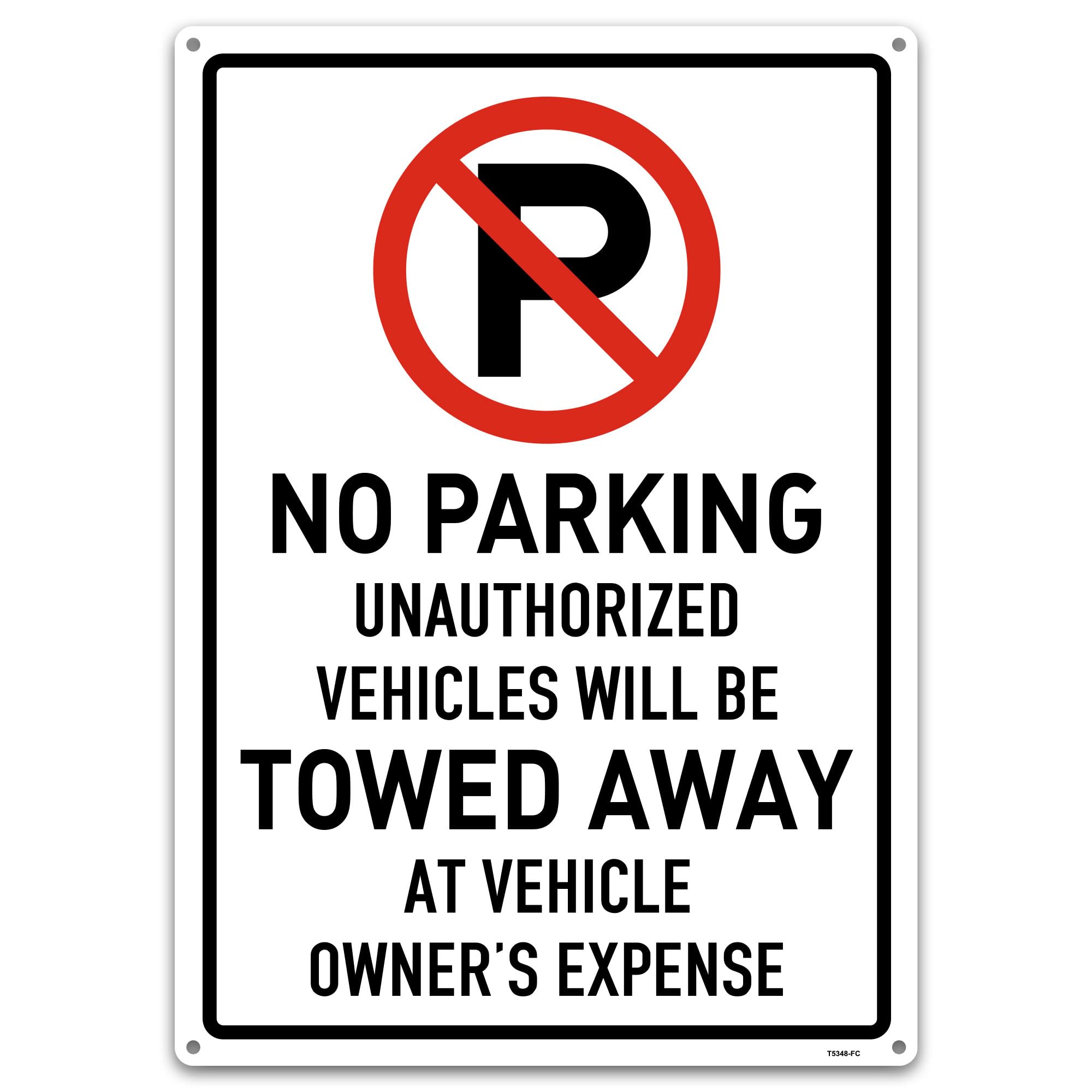 Brimar 12"x18" No Parking Vehicles Towed Away Sign - Aluminum, Weatherproof, Bold Red Lettering, Essential Warning for Vehicle Owners.