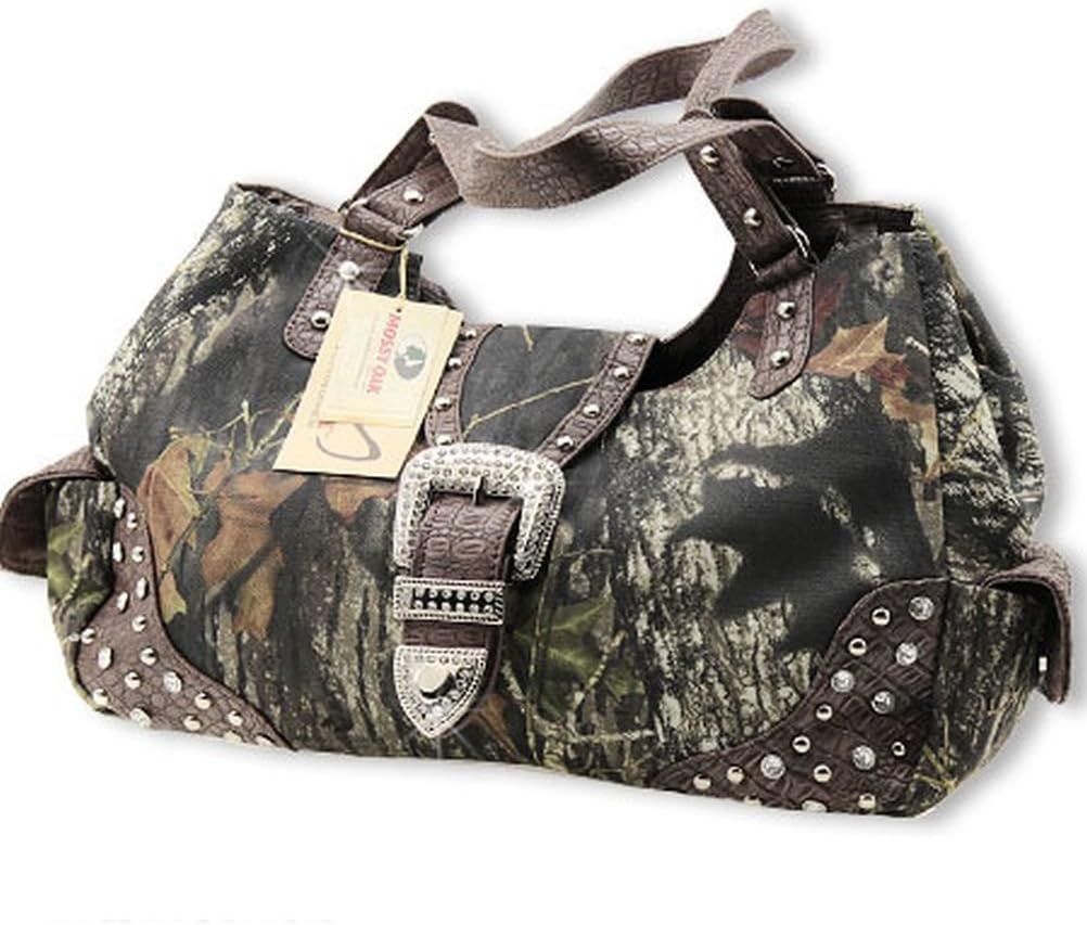 Mossy Oak Coffee Women Purse Handbag Camo Camouflage Belt Buckle D2