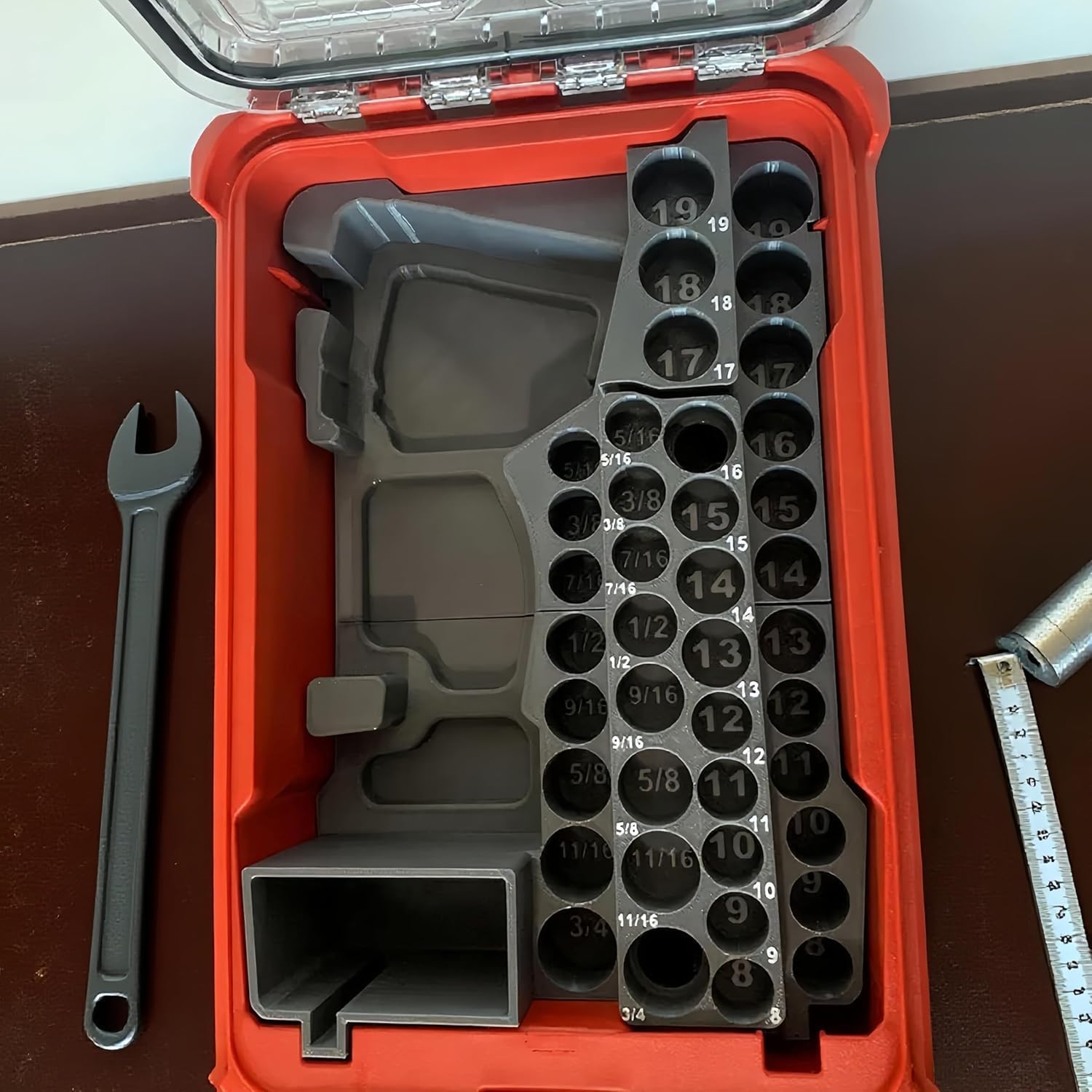 Stubby Impact Wrench and Socket Kit Insert for Milwaukee Packout, Compatible with M12 FUEL Stubby 3/8" Impact Wrench and 3/8" Sockets, Compact Storage Tray