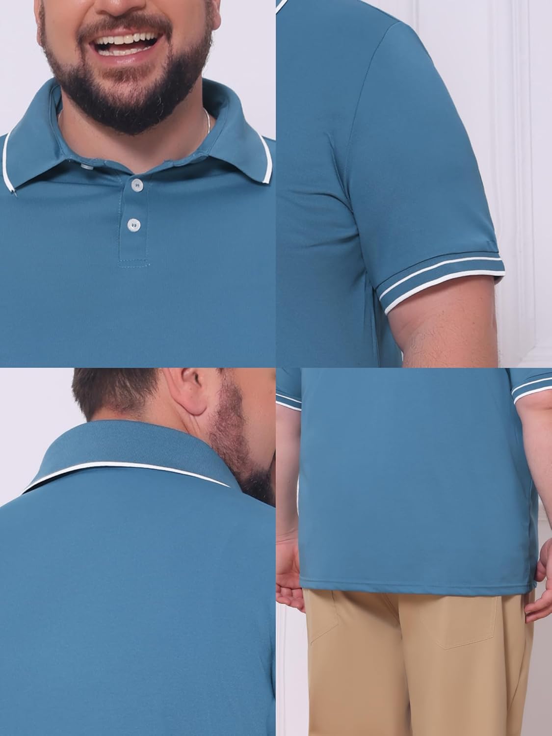 Men's Big & Tall Contrast Trim Polo Shirt Short Sleeve Work Office Golf Shirts
