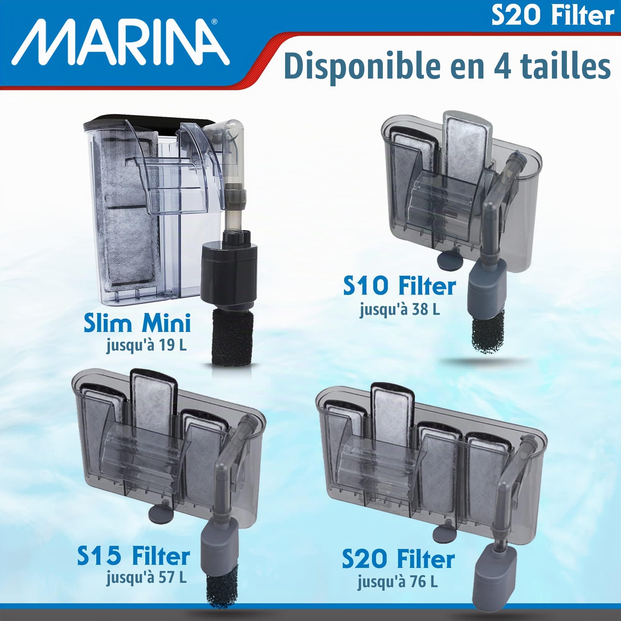 Marina Filtre d'Eau S20 Net pour Aquarium jusqu'à 75 L