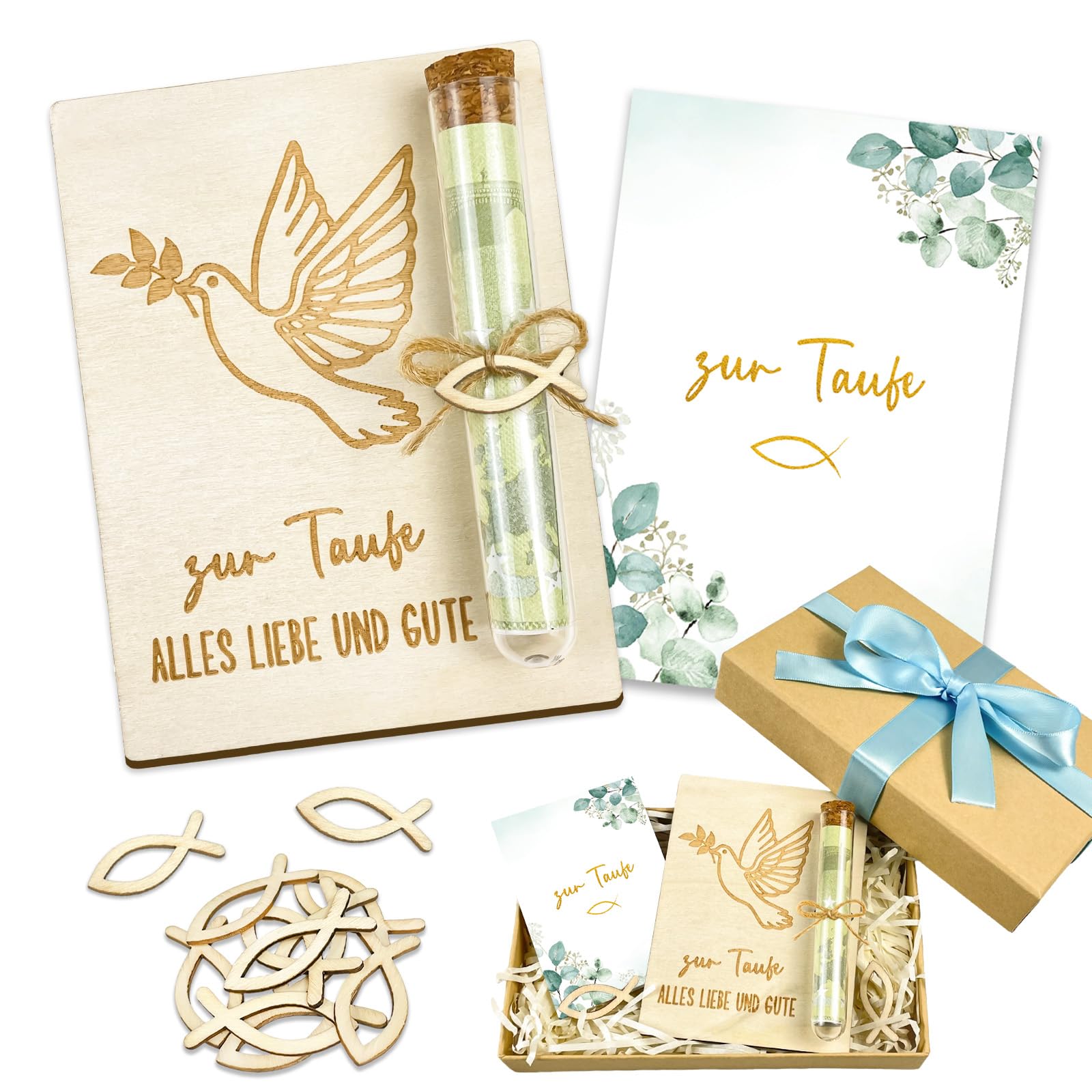 Luckeey Taufgeschenke für Mädchen Jungen, Geldgeschenke Verpackung Geschenk Taufe mit Taufkarte Holz, Sinnvolle Geschenke zur Taufe, Taufgeschenke von Großeltern