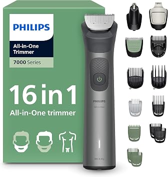 Philips Multigroom 7000 Series All-in-One 16-Piece Trimmer - Shaver and Clipper for Beard, Nose, Hair, and Body, Self-Sharpening Full Metal Blades, 21 Length Settings 0.5-16 mm, Model MG7931/15