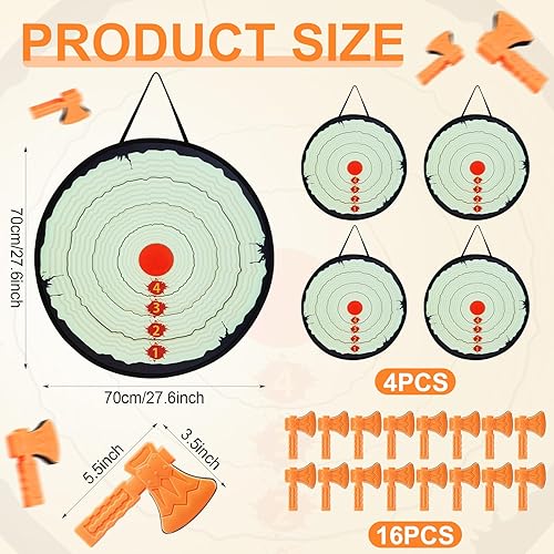Miniatura 2 de Hiboom Juego de 4 juegos de lanzamiento de hacha en el patio trasero, incluye 4 dianas de dardos y 16 hachas, juego de lanzamiento de hachas, juegos