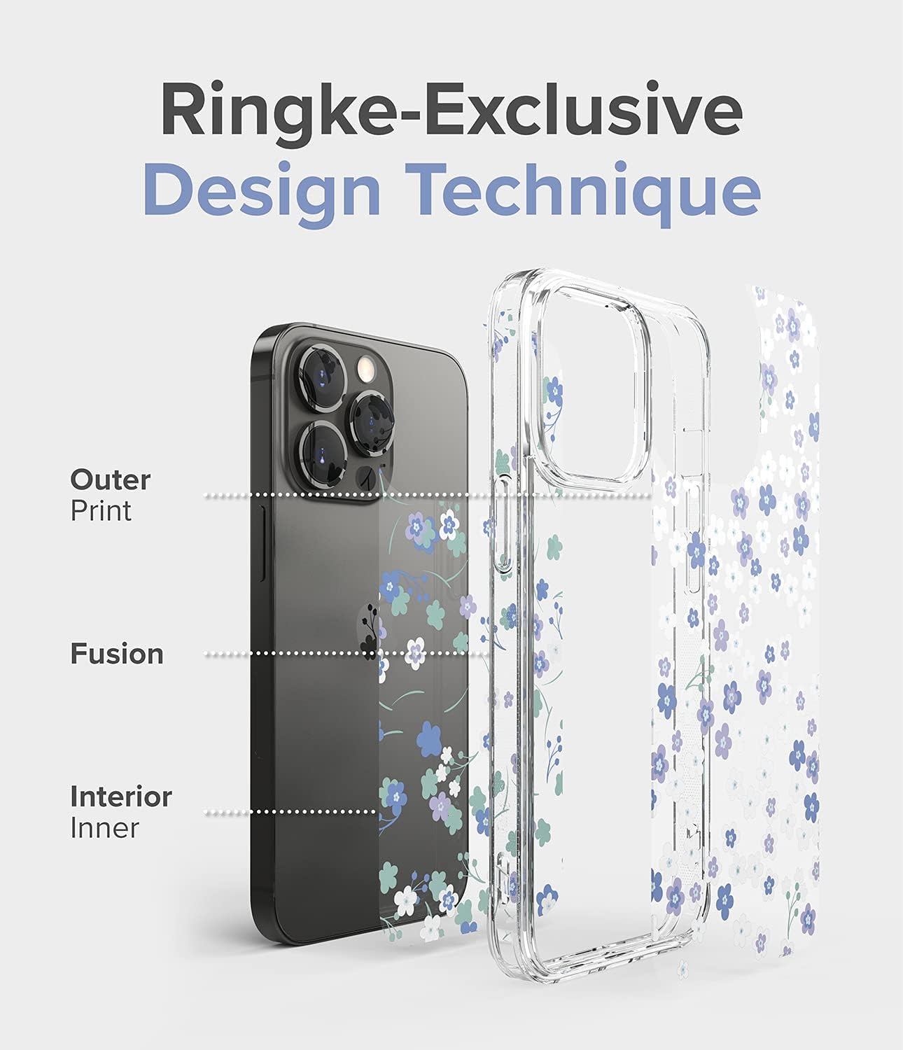 Ringke Fusion Design Compatible with iPhone 13 Pro Case, Transparent Hard Back with Floral Girls Women Design Panel Shockproof TPU Bumper Phone Cover - Wild Flowers