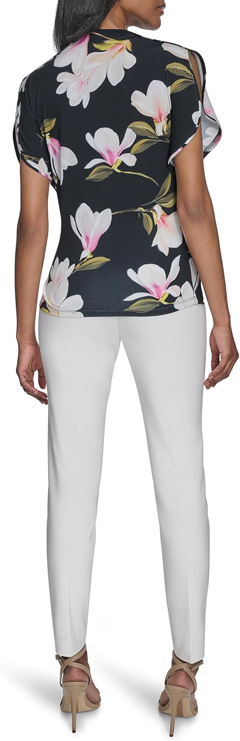 Halston Womens Short Sleeve Cowl Neck Printed Jersey Top - Image 4