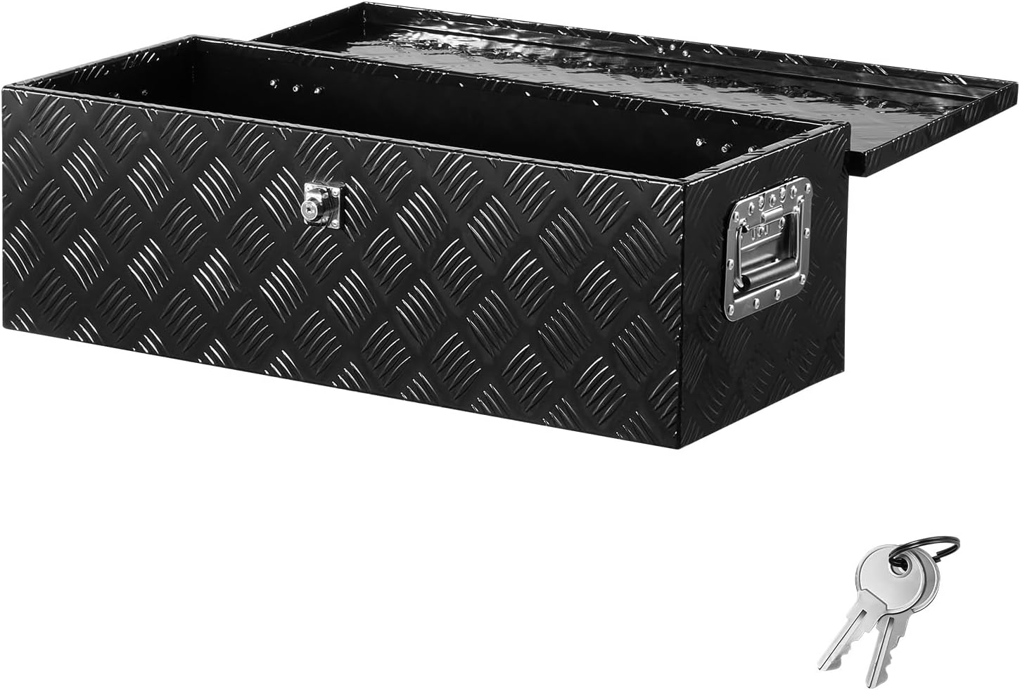 VEVOR Heavy Duty Aluminum Truck Bed Tool Box, Stripes Plated Tool Box with Side Handle and Lock Keys, Storage Toolbox Chest Organizer for Trailer, Pickup, Truck Bed, RV, 30"x13"x9.6", Black