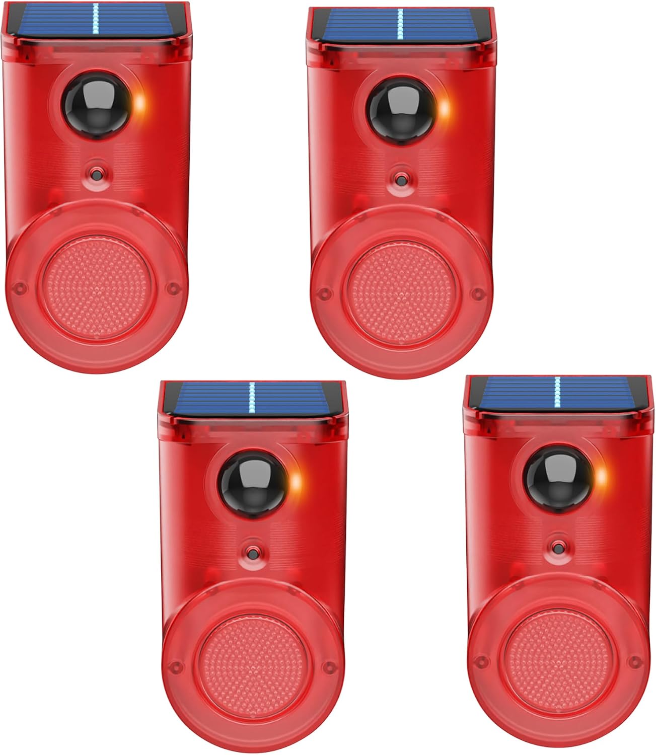 Solar Sound & Light Alarm Motion Sensor, Outdoor Security Siren aterproof Activated Detector, 110 dB Siren Sound Alert & 6LEDs Flash Warning, Alarm System for Home, Yard,Chicken coop. (4 PCS)