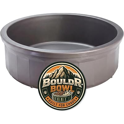 Pet Crock Bowl – Thick Durable Plastic Non-Tip Food & Water Dish for Large Dogs, Cats & Animals – Indoor/Outdoor – Chew Resistant, Easy Clean (Gray, Jumbo 96oz) BouldrBowl by Healthy Surplus®