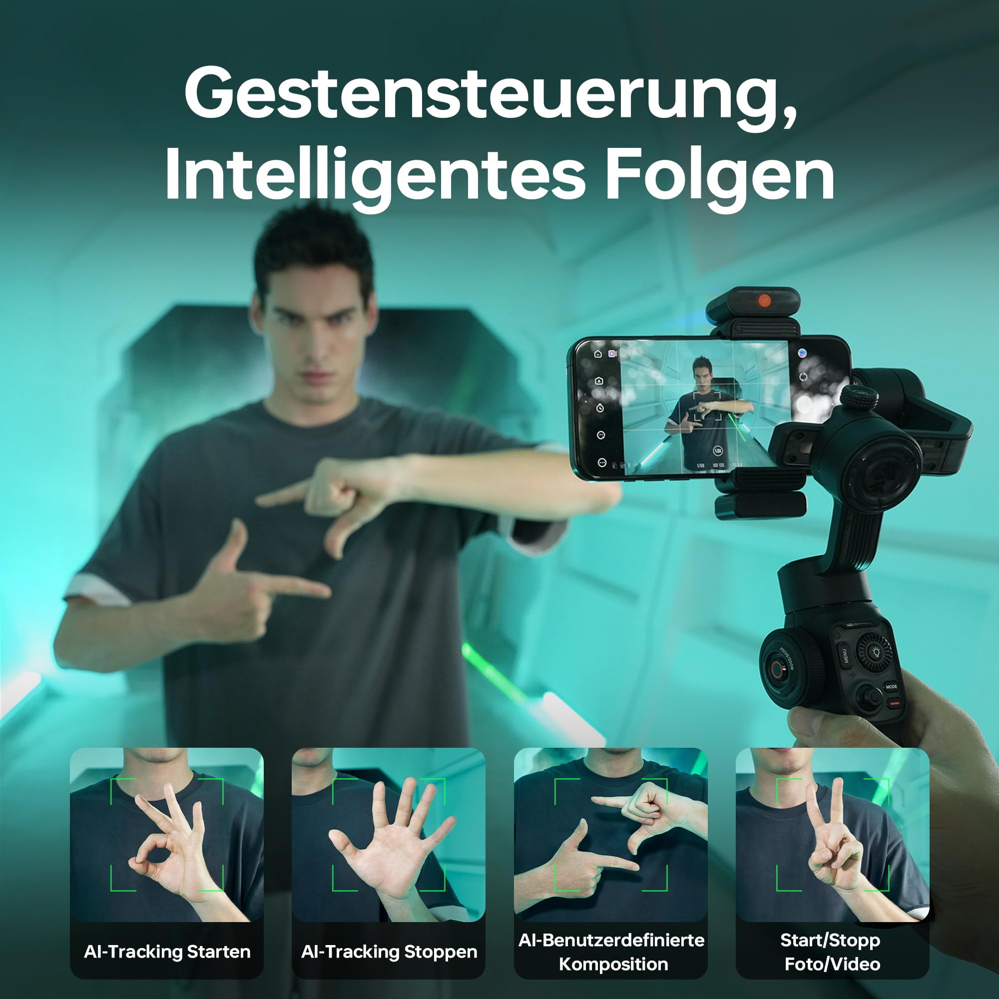 ZHIYUN Smooth-5S AI Pro[Official] AI-gestützter Smartphone Gimbal, Gimbal Stabilisator 3-Achsen, mit Stativ, AI Tracker, Magnetlichter, Handy Stabilisator, für Vlog, YouTube, TikTok