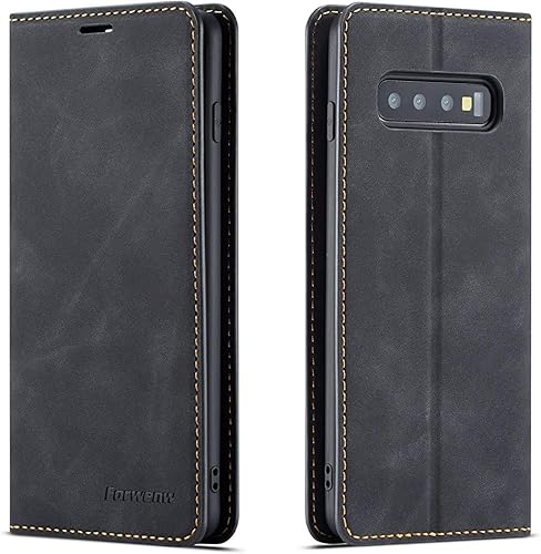 Miniatura 9 de QLTYPRI Funda para Samsung Galaxy S9 Plus, piel sintética de alta calidad, parachoques de TPU con tarjetero atril, absorción magnética oculta, a