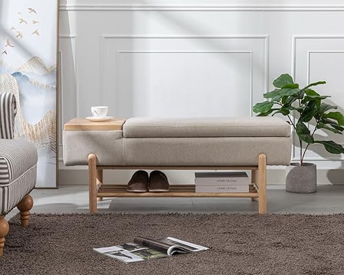 Miniatura 42 de CIMOTA Banco de almacenamiento de entrada para dormitorio, banco otomano de sherpa al final de la cama, con almacenamiento de zapatos de madera para