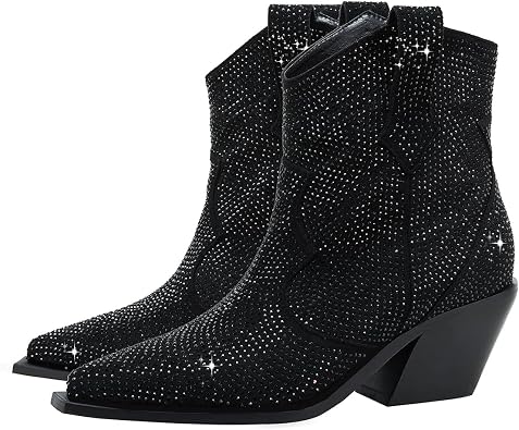 Sparkly Rhinestone Cowgirl Boots Glitter Cowboy Boots Bling Crystals Pointed Toe Booties