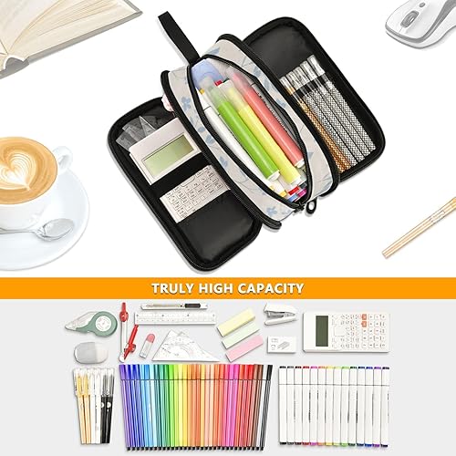 Miniatura 5 de Nylon Pencil Bags For Teen Girls Small Blue Flower Leaf Light Yellow Big Capacity Big Zipper Pencil Case Stationery for Middle School Man estuche