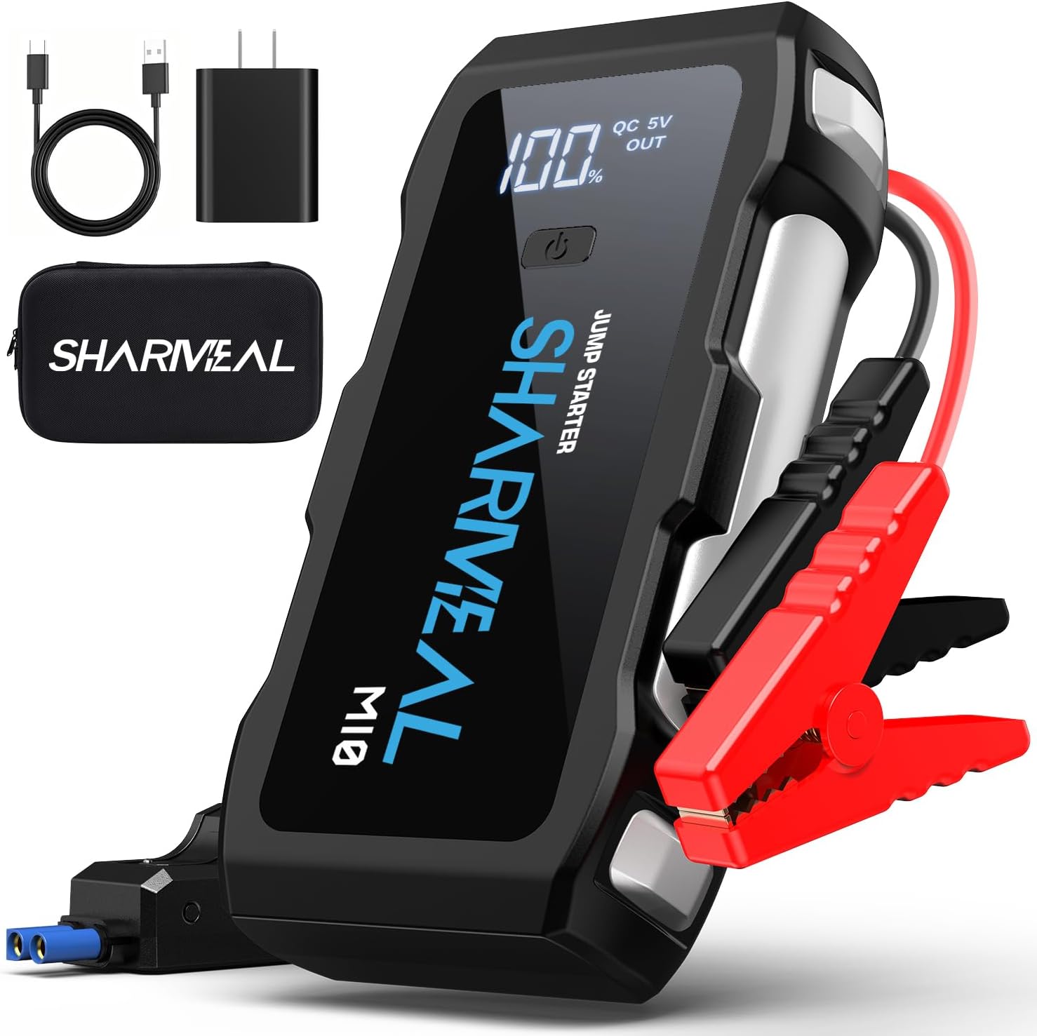 Jump Starter 5500A, 12V Car Battery Jump Starter with USB Quick Charge (Up to 10.0L Gas or 9.0L Diesel Engine), Battery Booster with 3 Modes Flashlight and Jumper Cable(Grey-5500A+Charger Bl