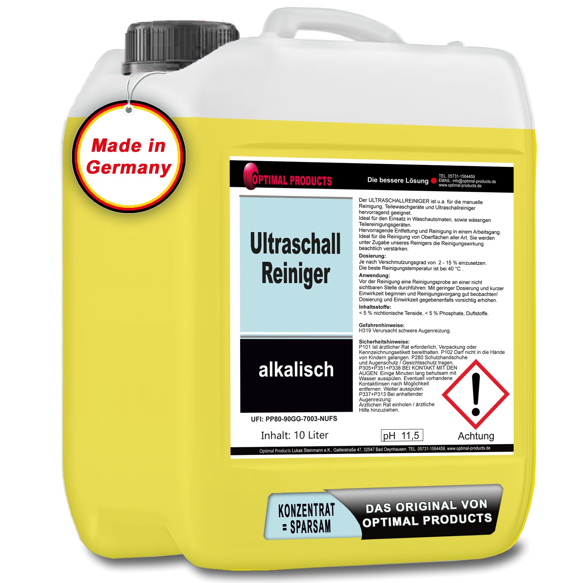 Optimal Products Konzentrat Ultraschall Reiniger I Alkalische Allzweck Reiniger für exzellente Entfettung & Reinigung 10l