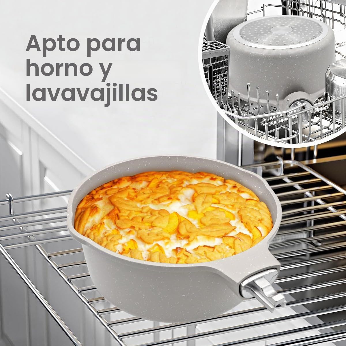 AIKENBBKK cazo de 20 cm con tapa, Aluminio Fundido con Antiadherente 2,5L con mango extraíble, Apta para todo tipo de placas, apta para lavavajillas y horno Olla para leche con vertedor((Blanca)