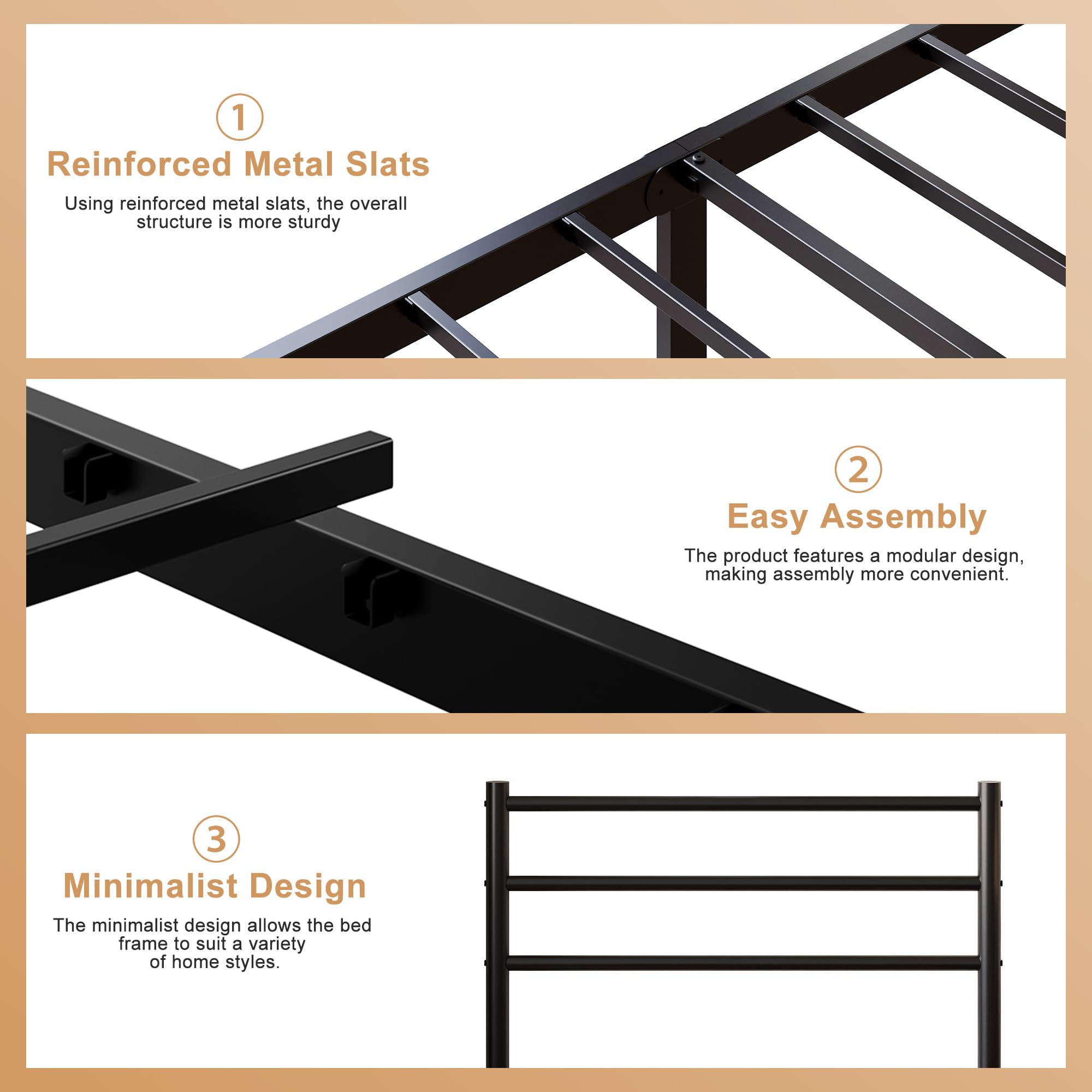 Yicensen Cama Individual de Metal 80x190 cm con Cabecero y Piecero, Estructura de Cama con Plataforma de Metal y Soporte de Lamas de Acero, Negra