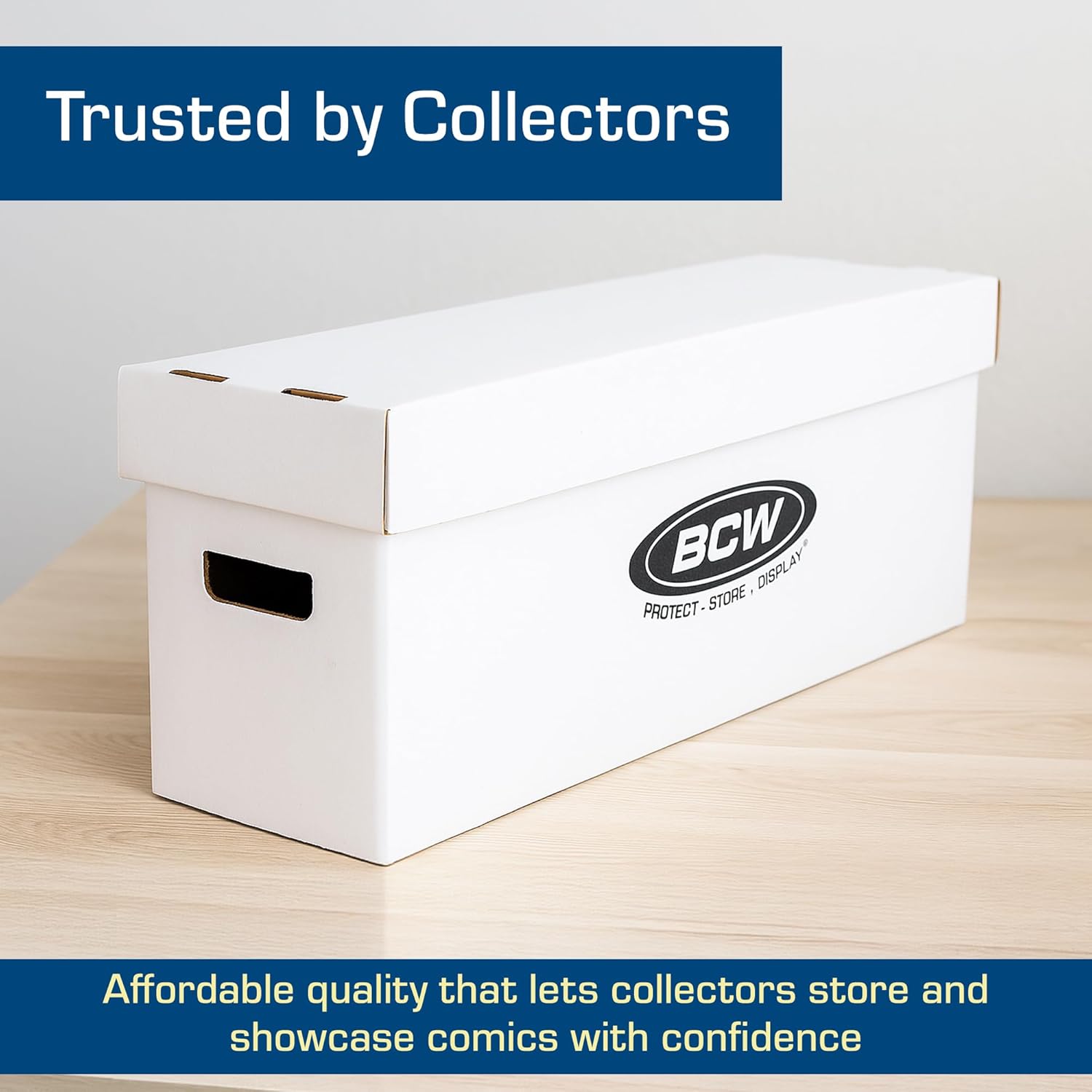 BCW Long Comic Storage Box - 2 ct | Holds 250–300 Current & Silver Age Comics | Sturdy 200 lb. for Cardboard Comic Book | Stackable Comic Storage Box for Collectors