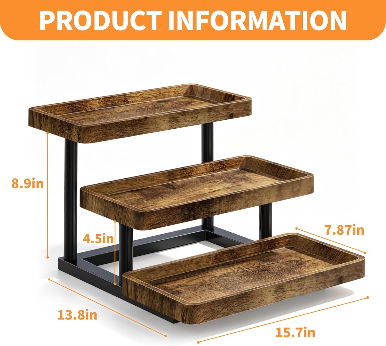 3 Tier Serving Tray, Wood Cupcake Stand Reusable Serving Trays for Party, Rustic Farmhouse Decor Tiered Serving Platter for Fruit, Snacks, Candy & Pastries with Sturdy Metal Frame