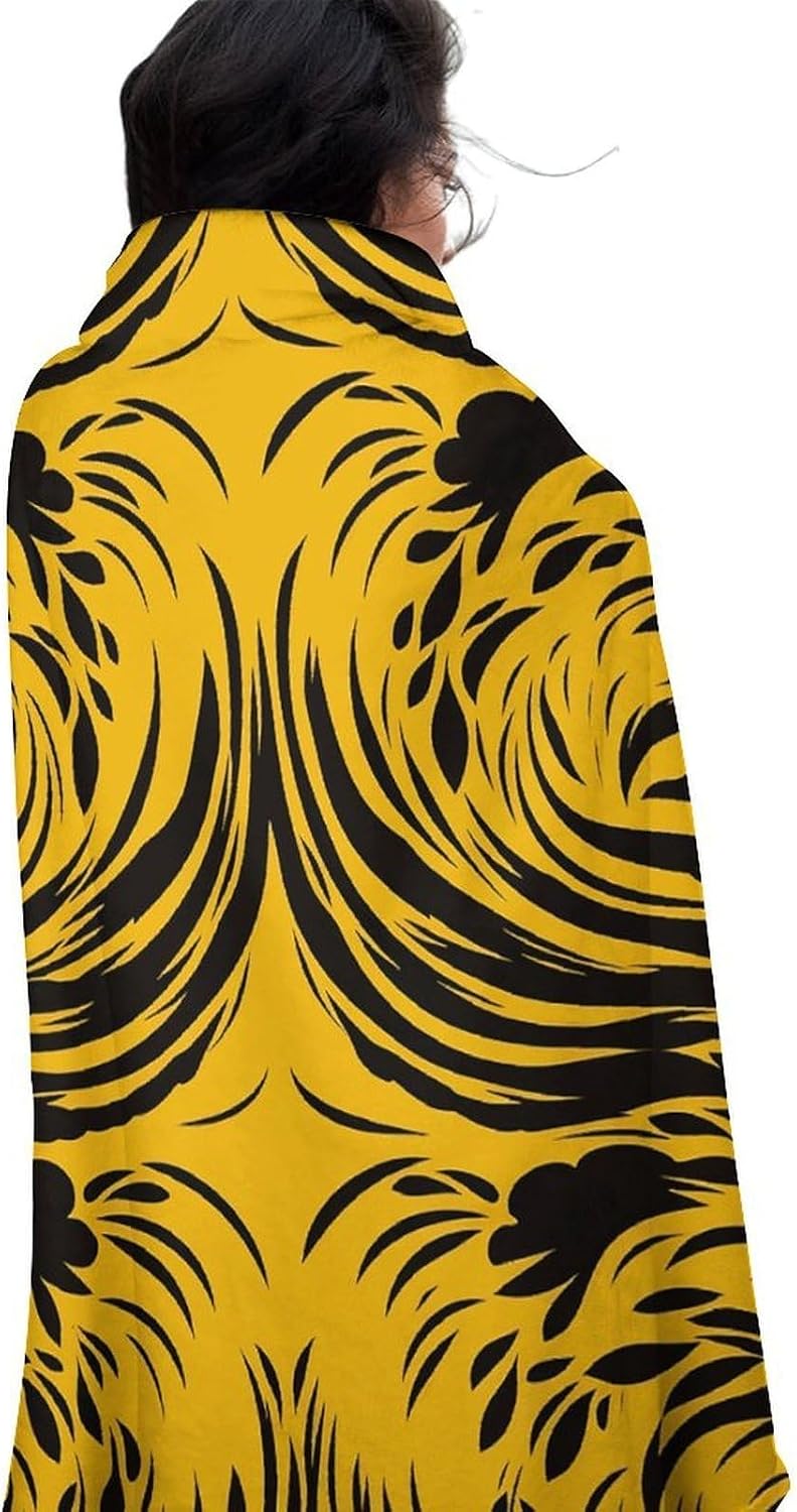 Mustard Yellow and Black Blanket-Soft & Warm of Anti-Pilling Beach Towel,Softnes Lightweight Throw Circular Blankets for Couch All Season Bedroom Home Decor Gifts(Women Men)