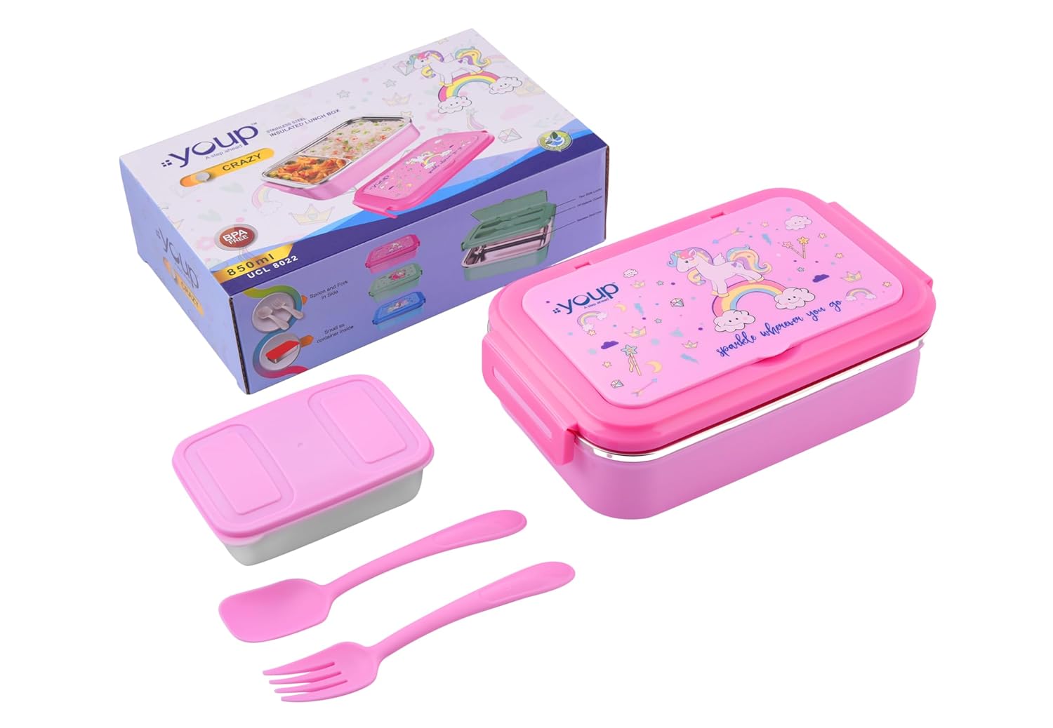 Buy YOUP Stainless Steel Insulated Pink Color Unicorn Theme Kids Lunch