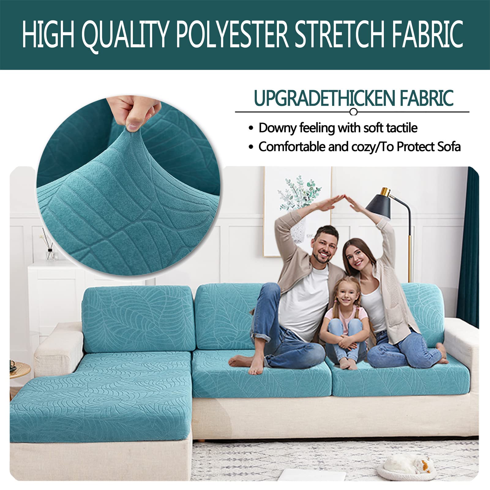 SHUOJIA Sofa Seat Cushion Cover Stretch Cushion Covers Non-slip Slipcover Cover for Sofa Seat Cushions Seat Couch Cover for Pets & Kids (Blue,Backrest Cover) - Image 4
