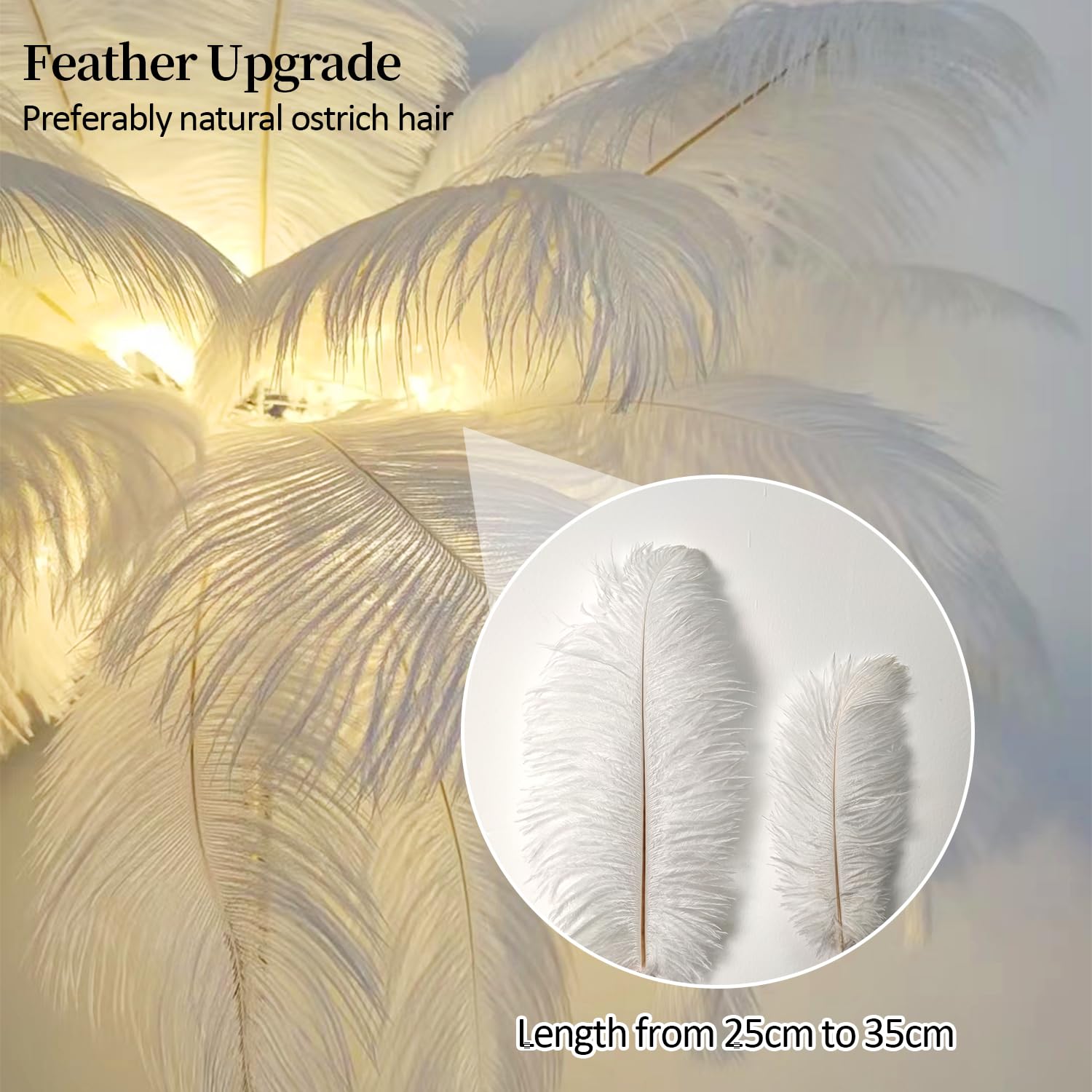 Vloerlamp met veren, natuurlijke Struisvogelveren lampen Gouden vloerlamp, moderne staande lamp met elegante lampenkap, hoge verenlamp voor slaapkamer, woonkamer, kantoor