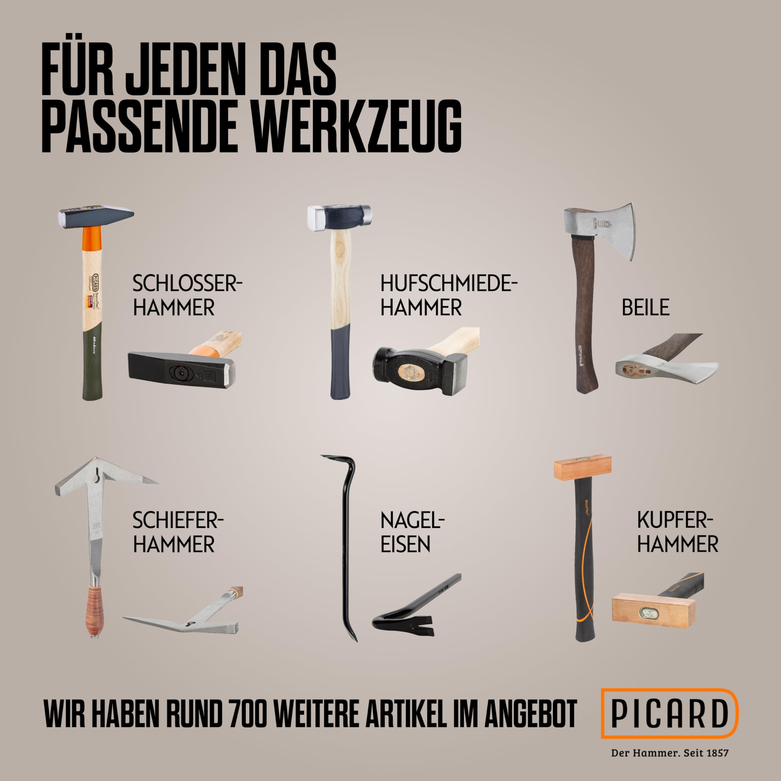 PICARD Schweifhammer Nr. 175 ES 250g | Profi-Qualität für Dachdecker-Dachklempner | Robust & Präzise | Ergonomischer Eschenstiel | Hammerschlag-Grau | Spezialstahl | Made in Germany seit 1857