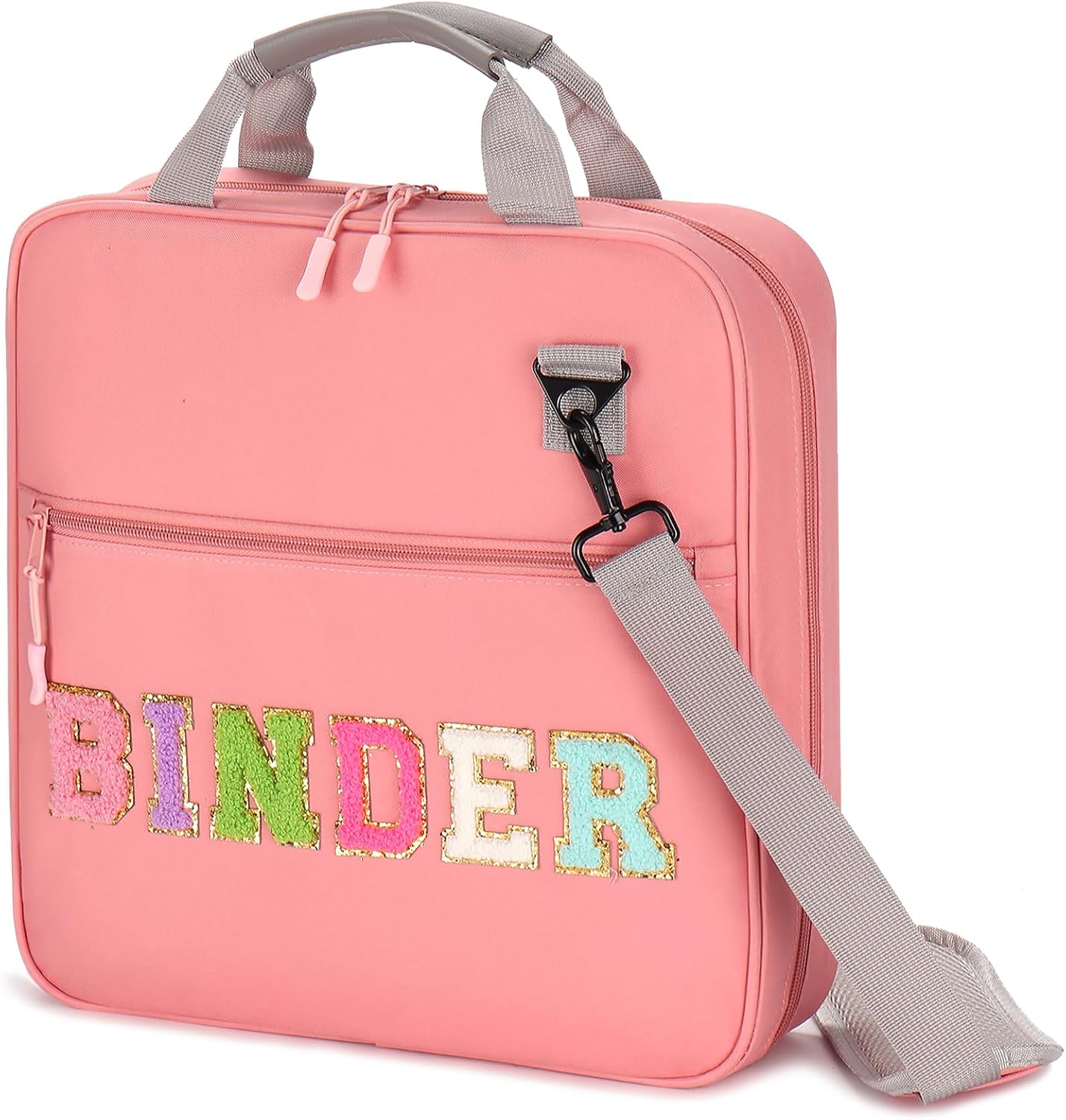 2 Inch 3 Ring Zipper Binder with Shoulder Strap Handle, 500 Sheet Capacity Binder with Zipper for Middle High School College (Pink)