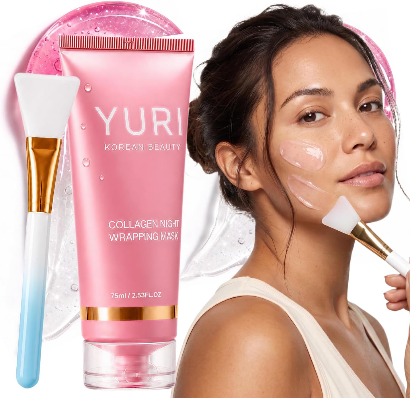 Yuri Collagen Overnight Wrapping Mask, Peel Off Face Mask, Hydrating | Korean Skincare, Firming & Elasticity, Hyaluronic Acid & Niacinamide, 75ml Up to 20 Uses, Smoother Radiant Skin by Morning