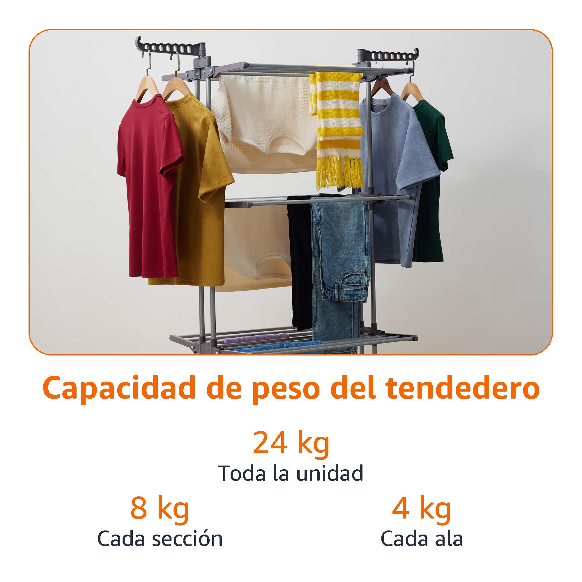 Amazon Basics Tendedero tipo torre, para interior, con alas plegables, Plateado, 4-niveles, 126 x 64 x 173 cm (L x W x H)