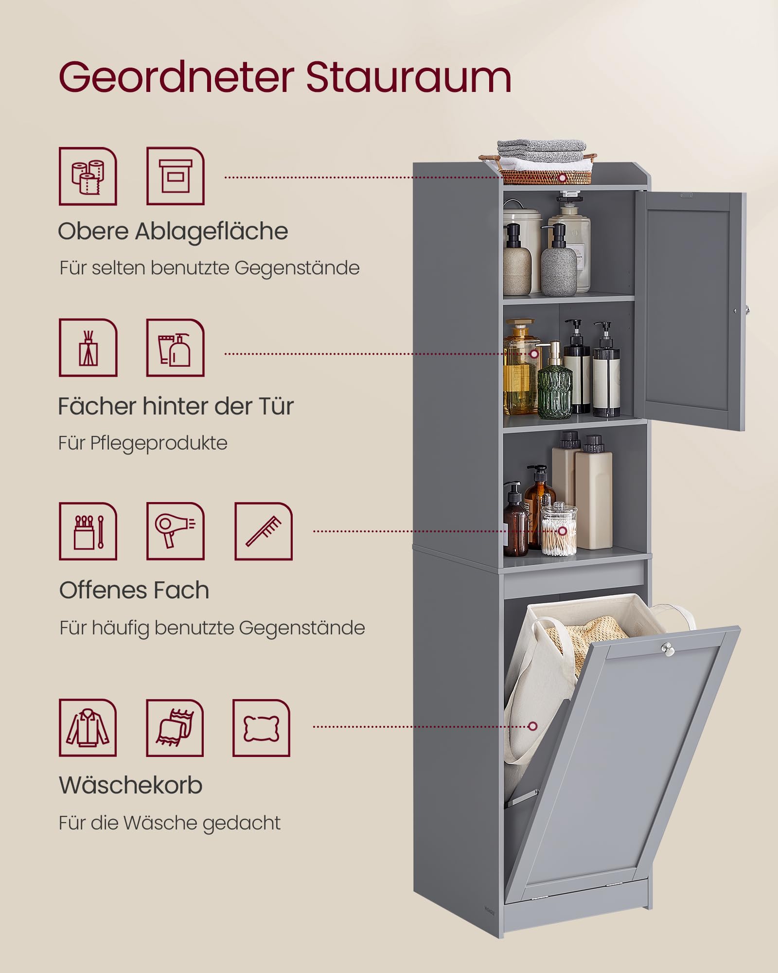 Vasagle Badezimmerschrank mit Wäschekorb – Bild 3