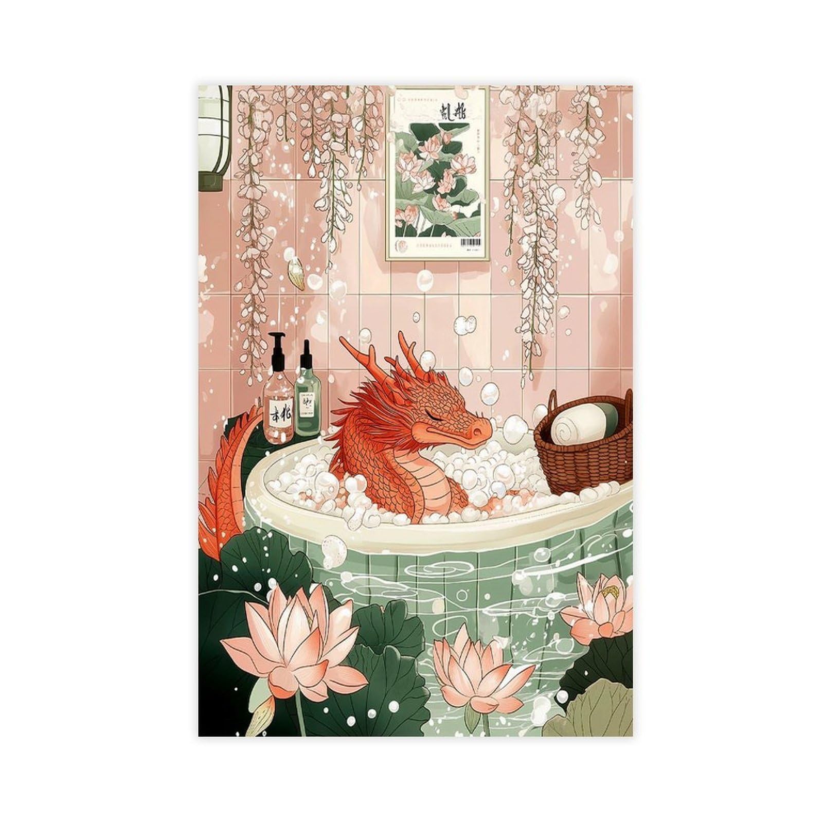Bareronor Japanese Red Dragon Poater Canvas Poster Bedroom Decor Landscape Office Room Decor Gift 20" L X 30" W