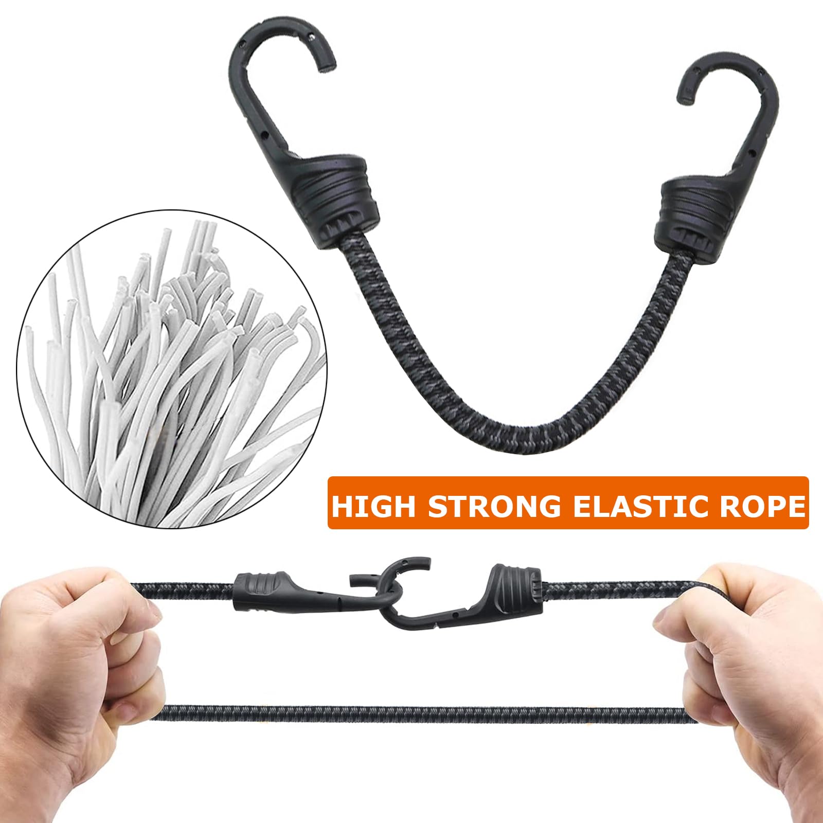 Cordones elásticos con ganchos de metal duales, cuerdas elásticas resistentes de 12 pulgadas para exteriores, cuerda elástica fuerte de 1/3 pulgadas para asegurar equipaje, camping, lonas,