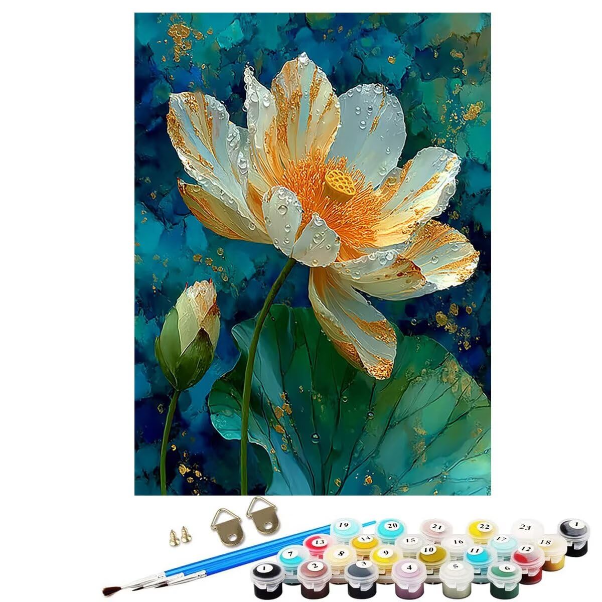 Blume Abstrakt Malen Nach Zahlen Erwachsene, Paint by Numbers Adult Anfänger Kreativ Set für, Heimwerk Malen Nach Zahlen Kinder, 3 Pinsel und 36 Acrylfarbe Als, für Deko Wohnzimmer 60 x 80 cm BJHWK73
