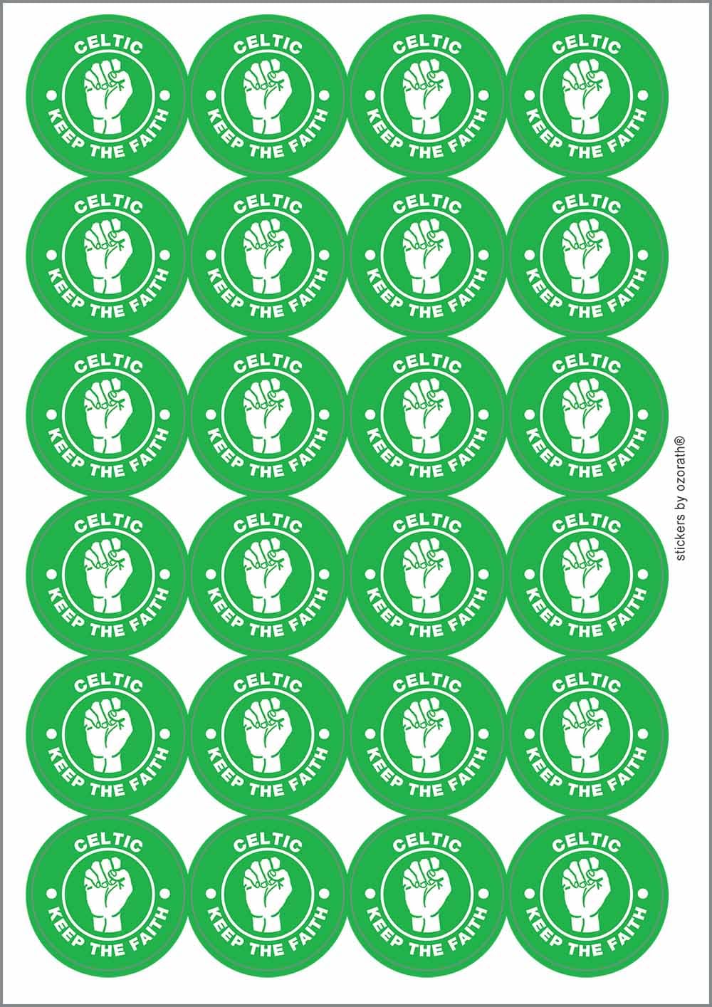 Celtic Keep The Faith Northern Soul Circular Matt Paper Stickers A4 Sheet of 24 (Each Sticker is 45mm Diameter)