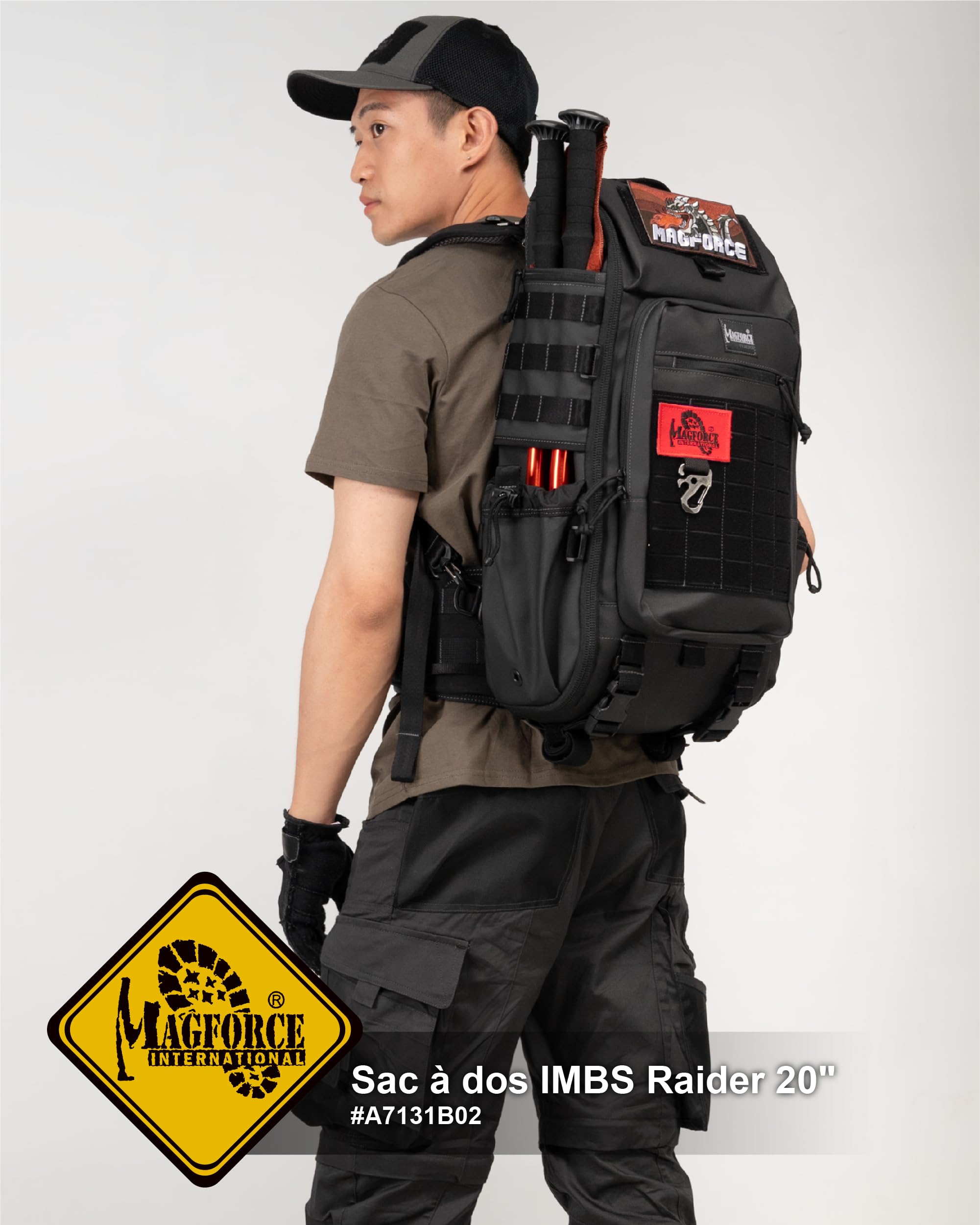 Magforce Raider Sac à Dos Tactique Militaire Molle Nylon balistique Grande capacité léger Compressible Multi-Poches extérieur Ordinateur Portable Noir Mat