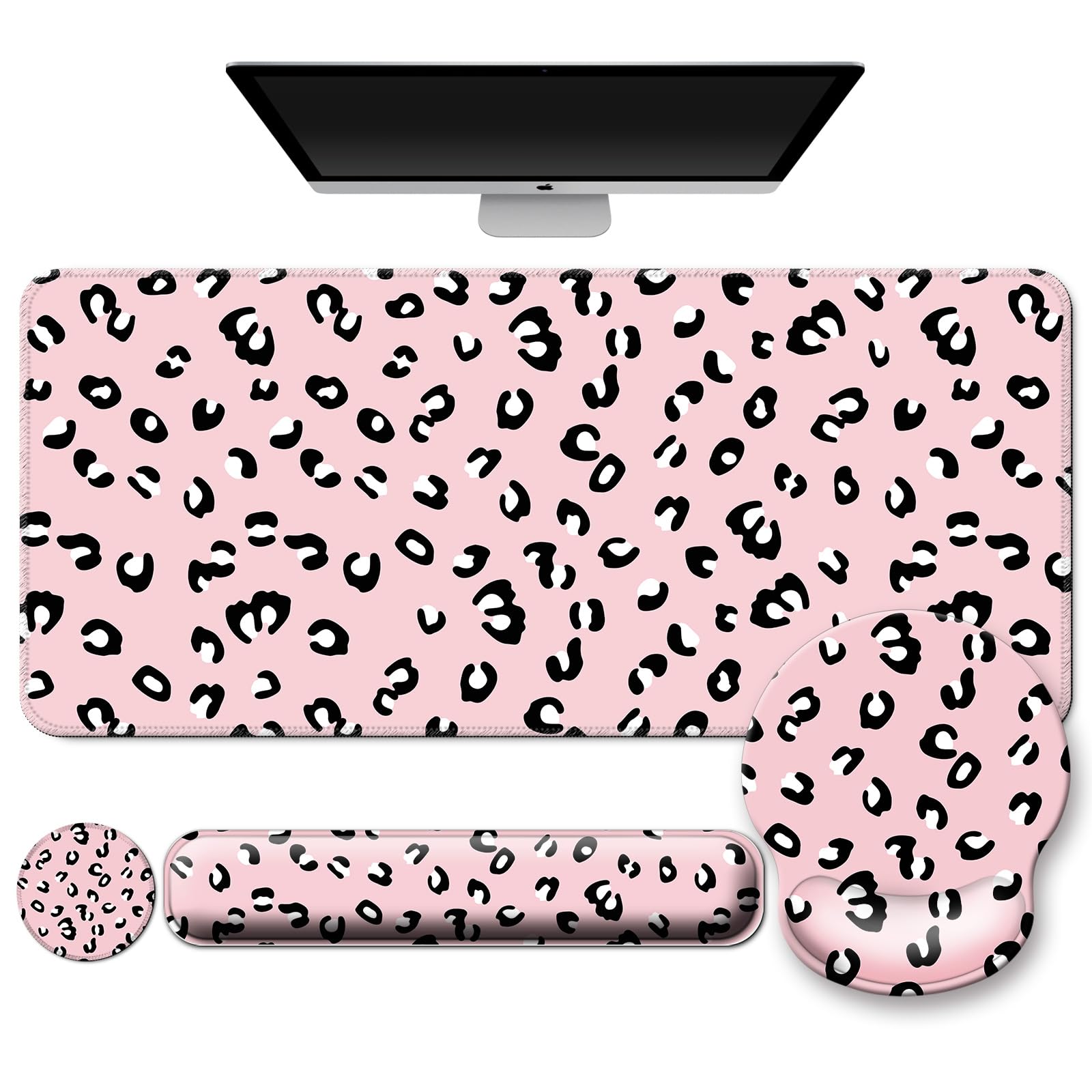 Mouse Pad + Desk Mat + Keyboard Wrist Rest + Coaster 4 in 1 Set, Cute Ergonomic Large Gaming Mousepad with Wrist Rest Support Desk Pad for Computer