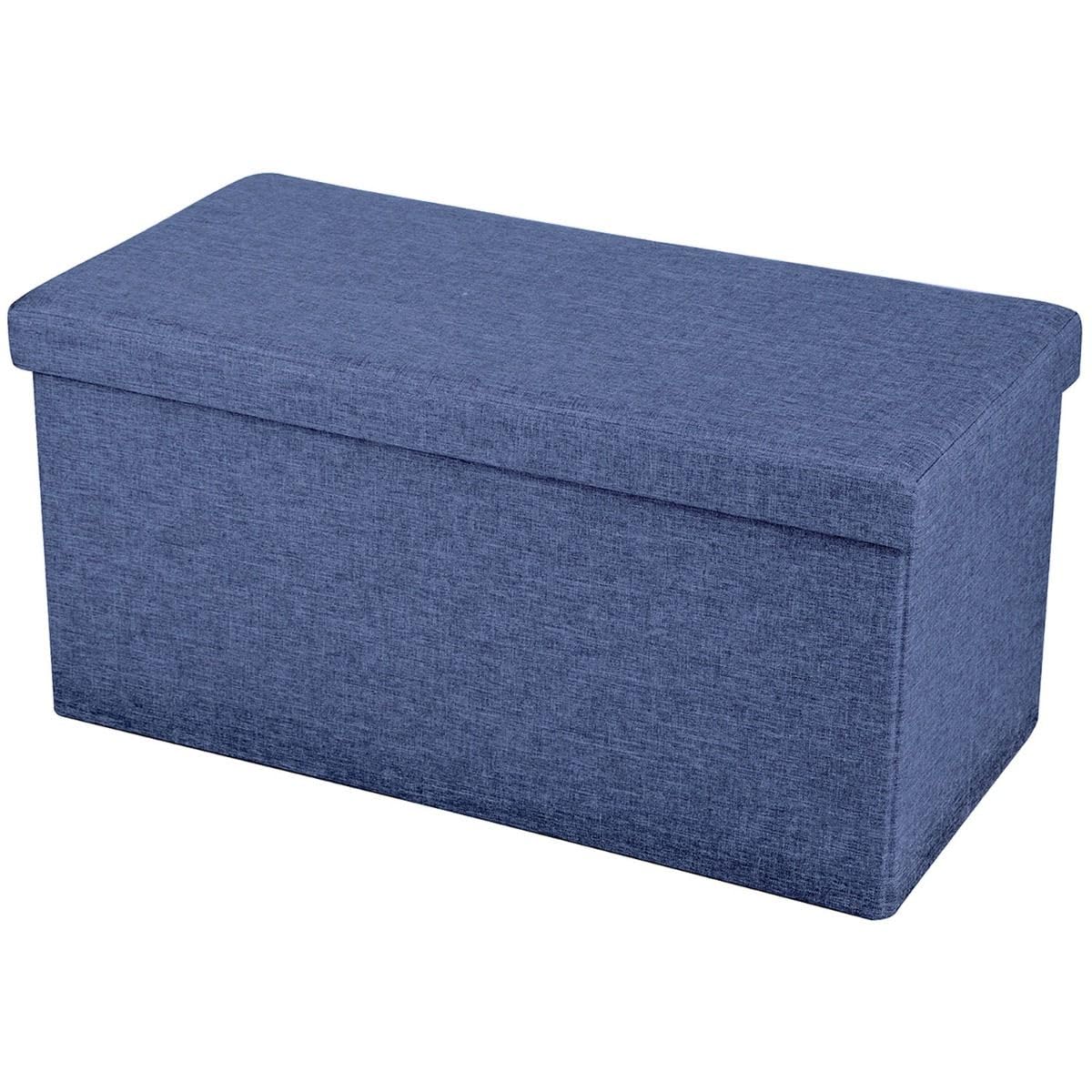 A406 Folding Ottoman Storage Box with Lids Pouffe Seat Stool Foot stool Storage Unit Bench Foot Rest Stool 38cm Grey Black Beige Green (Navy-Linen.76cm) — image 1