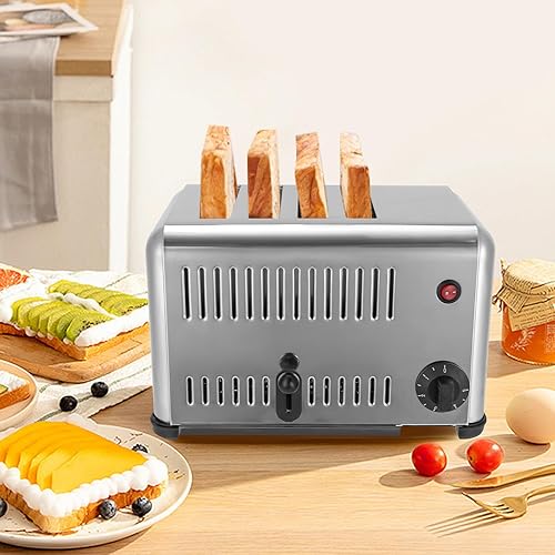 Miniatura 2 de Máquina de hornear pan desplegable de 4 rebanadas, tostadora de pan comercial de 110 V 1650 W con función de temporizador, máquina tostadora de