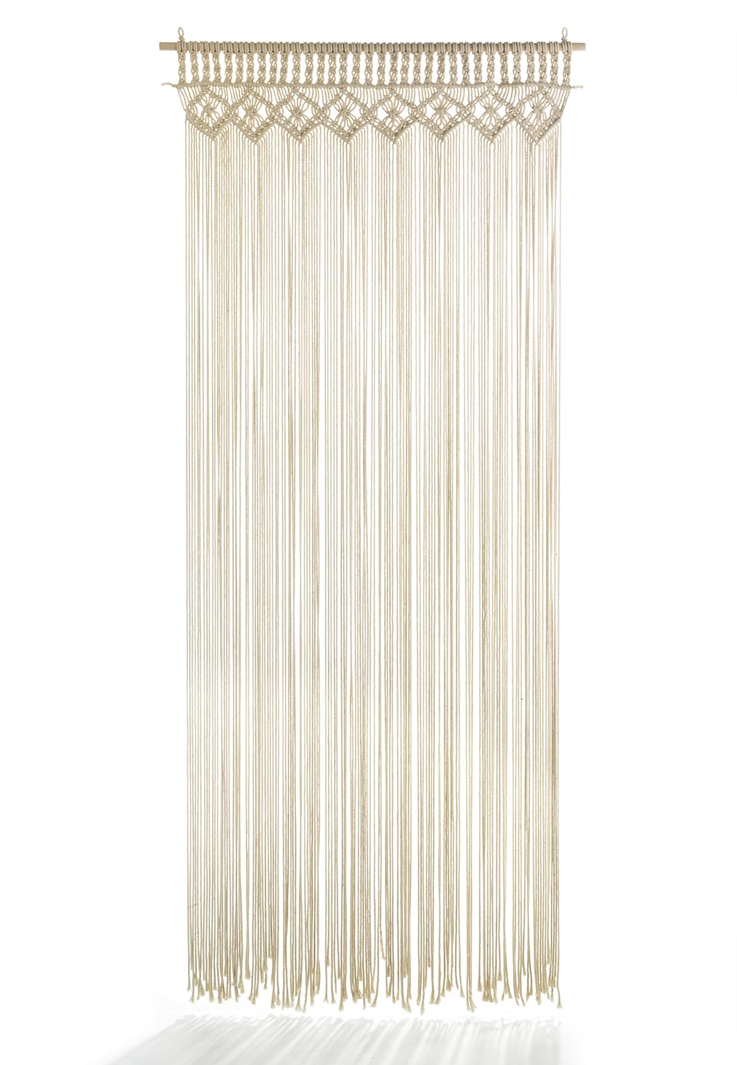 Kobolo Türvorhang Twine 95x200/220 cm beige, Makramee Vorhang mit 132 Strängen je 0,5cm, dekorativer Boho Wandbehang, Raumteiler & Insektenschutz, lichtdurchlässiger Fadenvorhang, Fenstervorhang