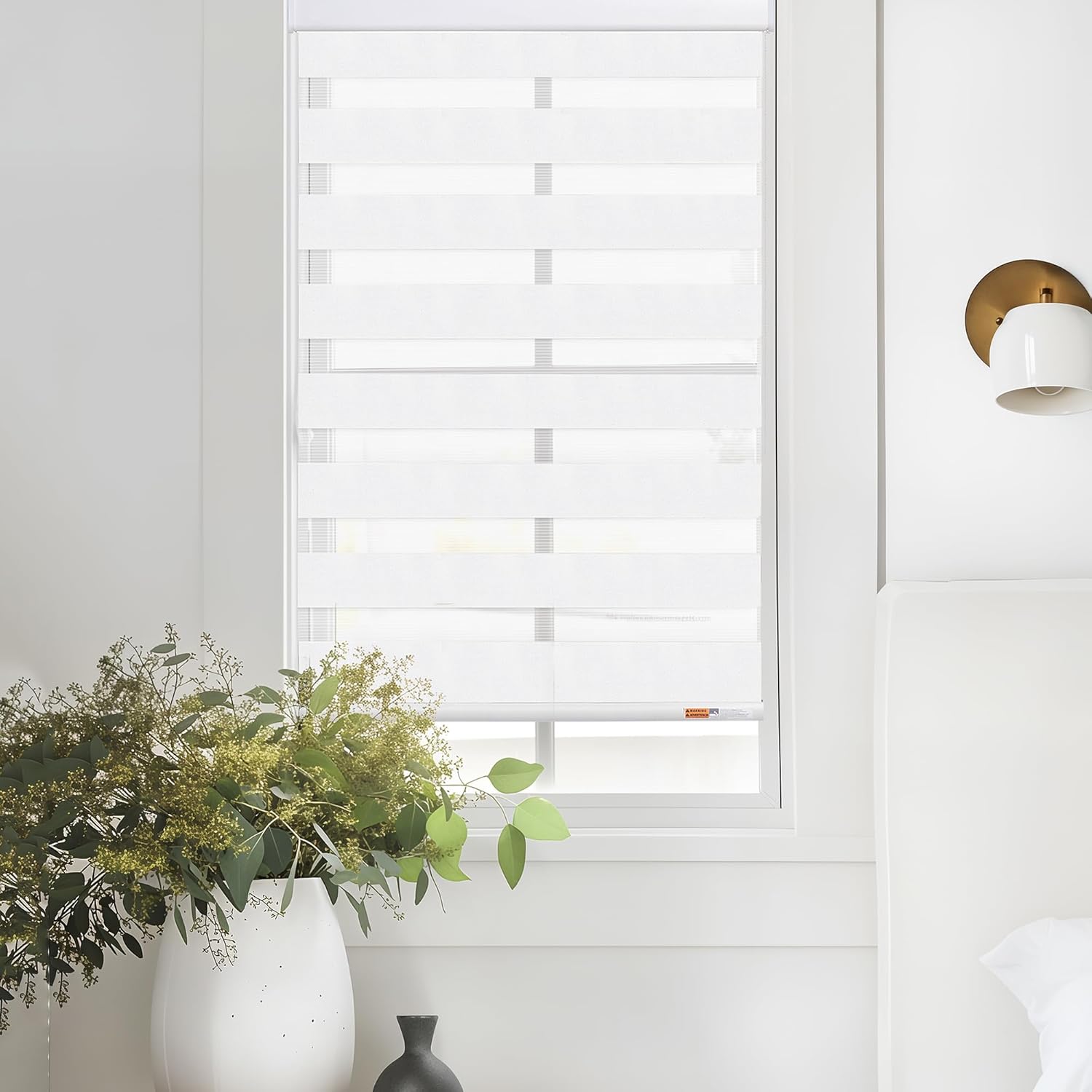 GHV Zebra Blinds for Windows Corded Blackout Dual Layer Privacy Shades Light Control for Day and Night Home Office (White, 28 in (W) x 64 in (H)) White 28"W x 64"H