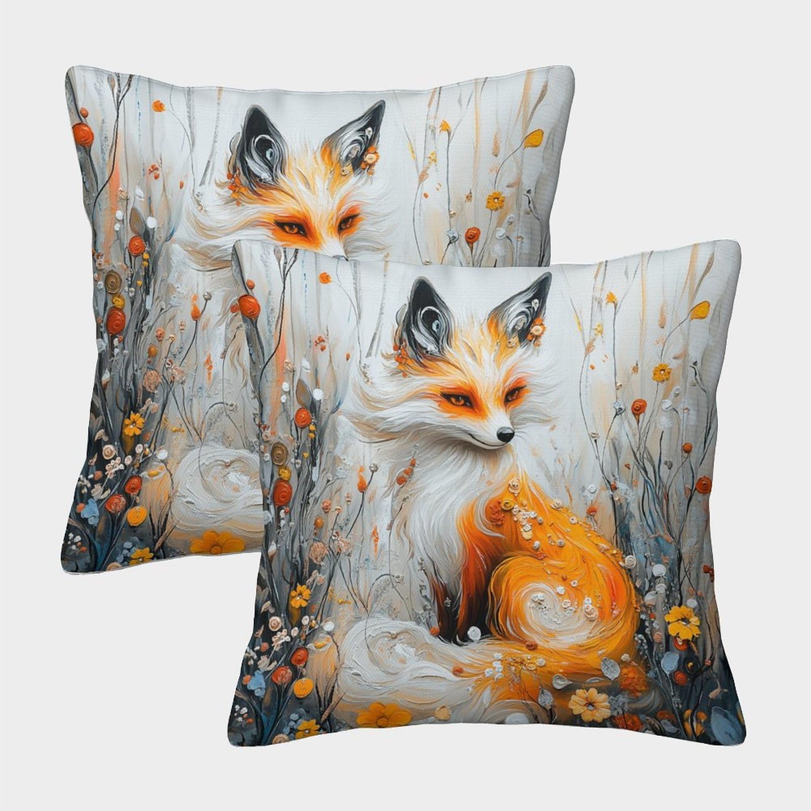 kaiyun 2 Pack White Forest-Flower Fox Pillow Case 45x45cm Throw Pillow Case,Modern Decoration Pattern for Terrace Sofa Bedroom Indoor Outdoor Party
